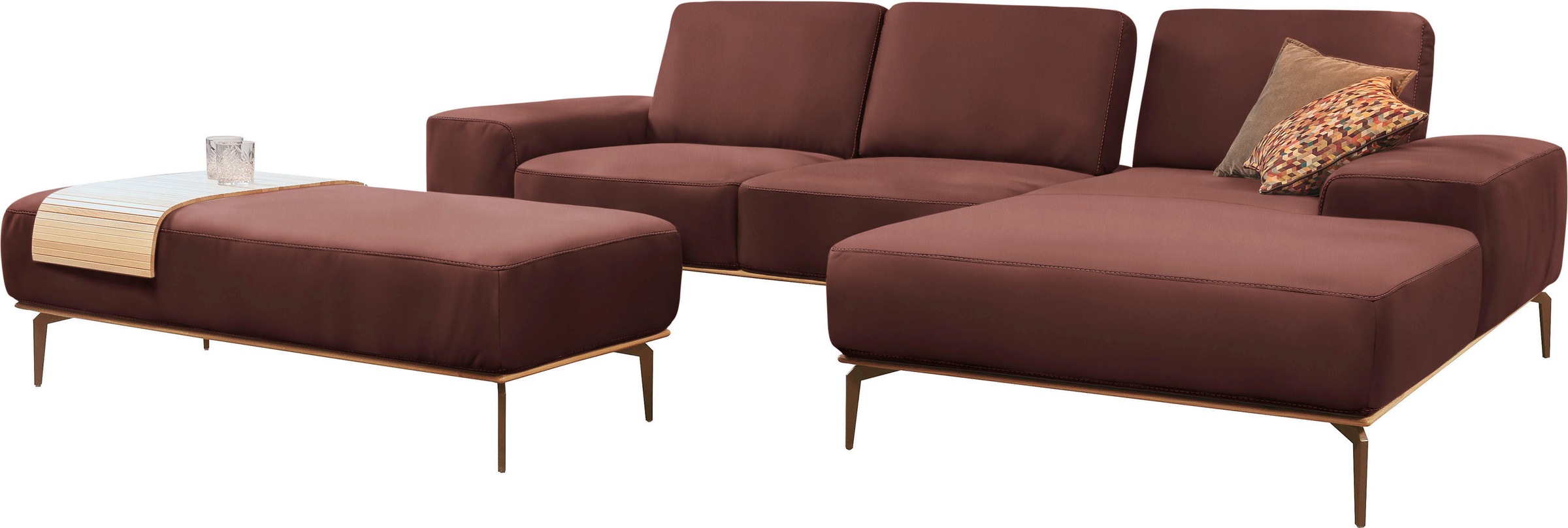 W.SCHILLIG Ecksofa »run, Designsofa mit tollem Sitzkomfort, L-Form«, mit Holzsockel, Füße in Bronze pulverbeschichtet, Breite 299 cm