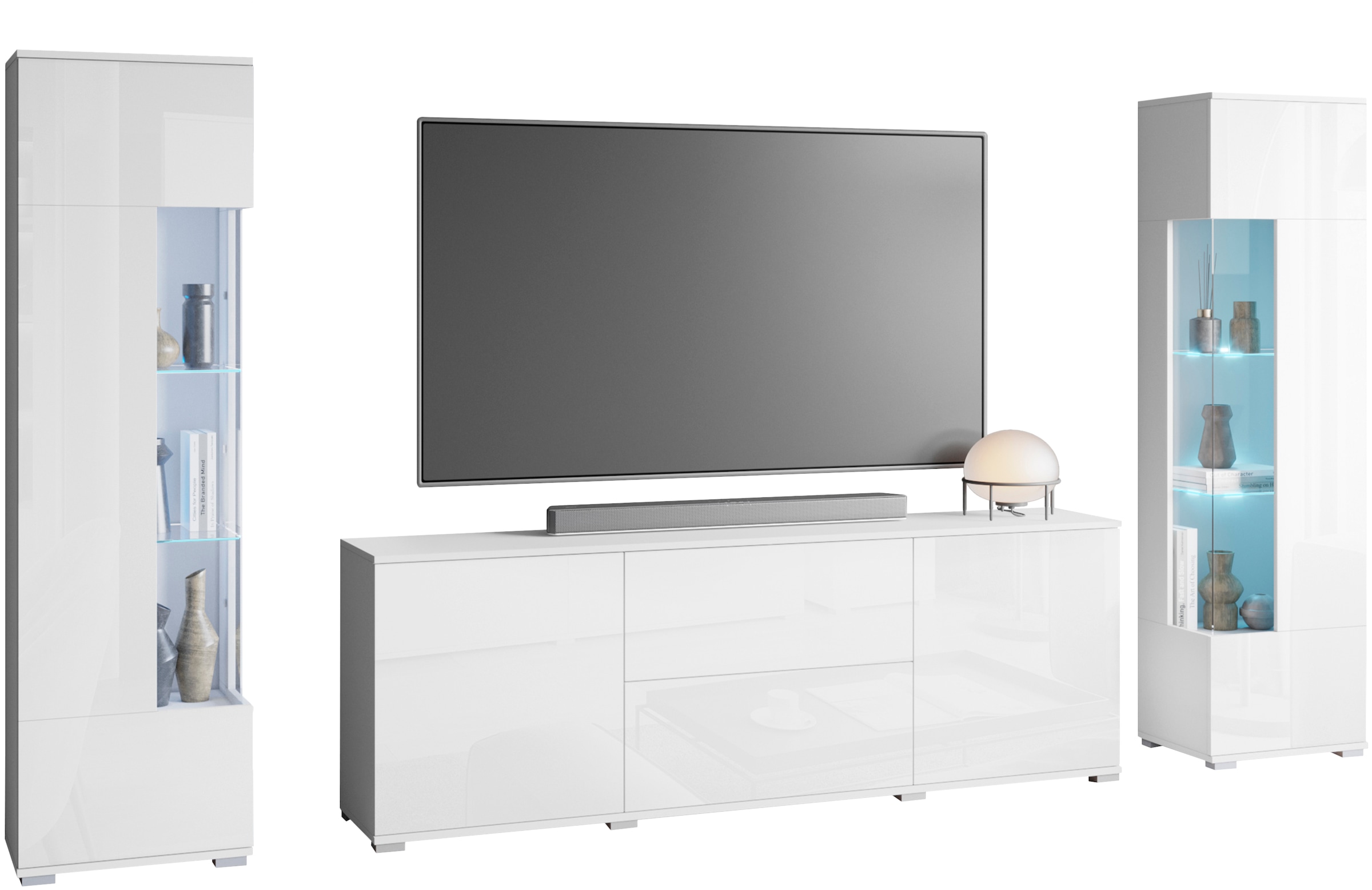 INOSIGN Wohnwand »KENIA«, (Komplett-Set, 3 St.), Vitrinen mit Eckverglasung, hängend und stehend montierbar