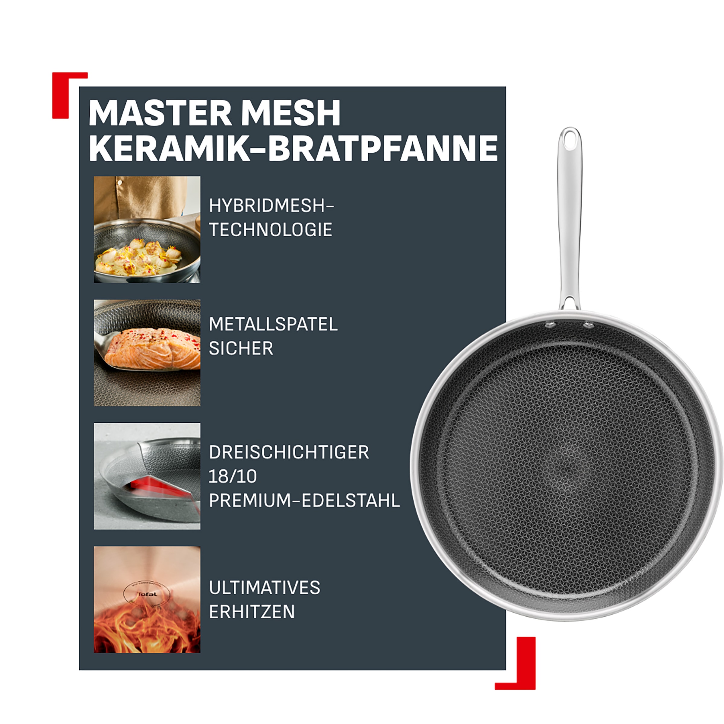 Tefal Bratpfanne »Master Mesh« Edelstahl 1 tlg. HybridMesh-Technologie, mineralische Oberfläche, induktionsgeeignet
