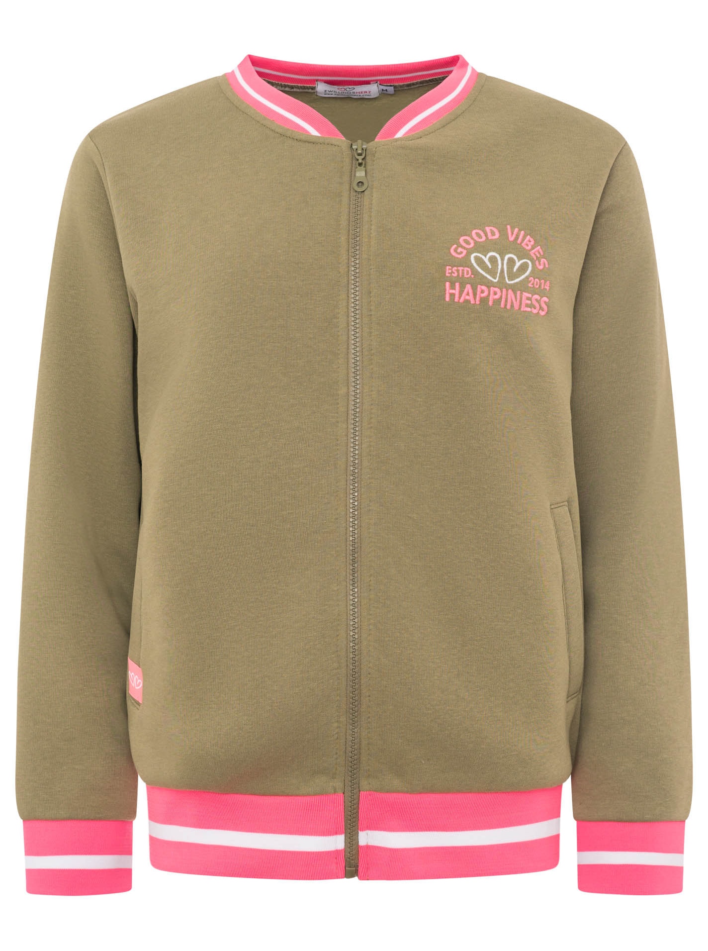 Zwillingsherz Sweatjacke »"College"« Reißverschluss, gestreiften Rippbündchen, Eingriffstaschen, Stickerei