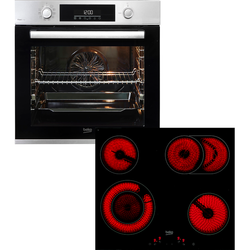 BEKO Backofen-Set »BBSM12320XMPEF« mit 1-fach-Teleskopauszug Pyrolyse-Selbstreinigung Edelstahl/Schwarz 1-fach Teleskopauszug