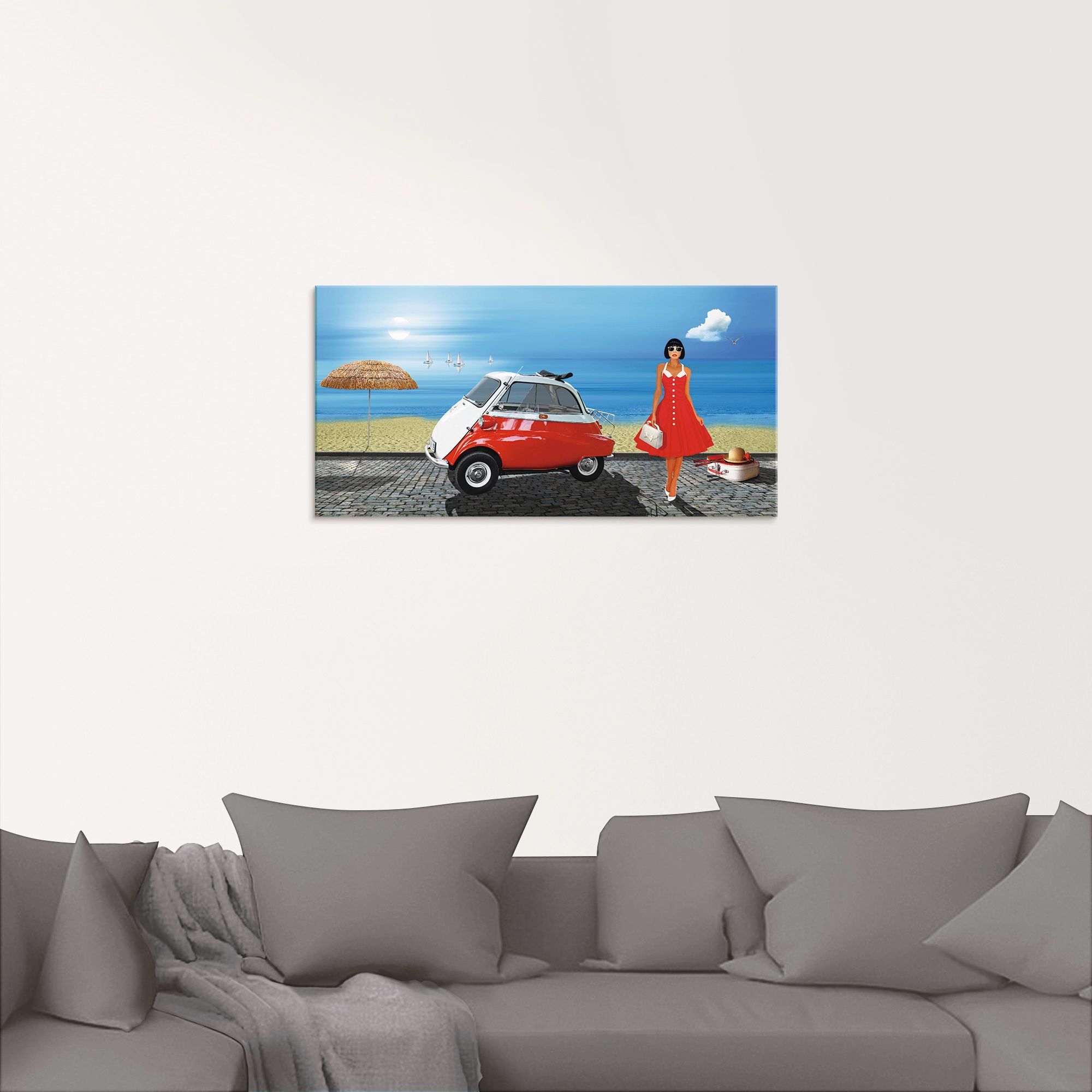 Artland Glasbild »Urlaub in den 60er Jahren«, Frau, (1 St.), in verschiedenen Größen