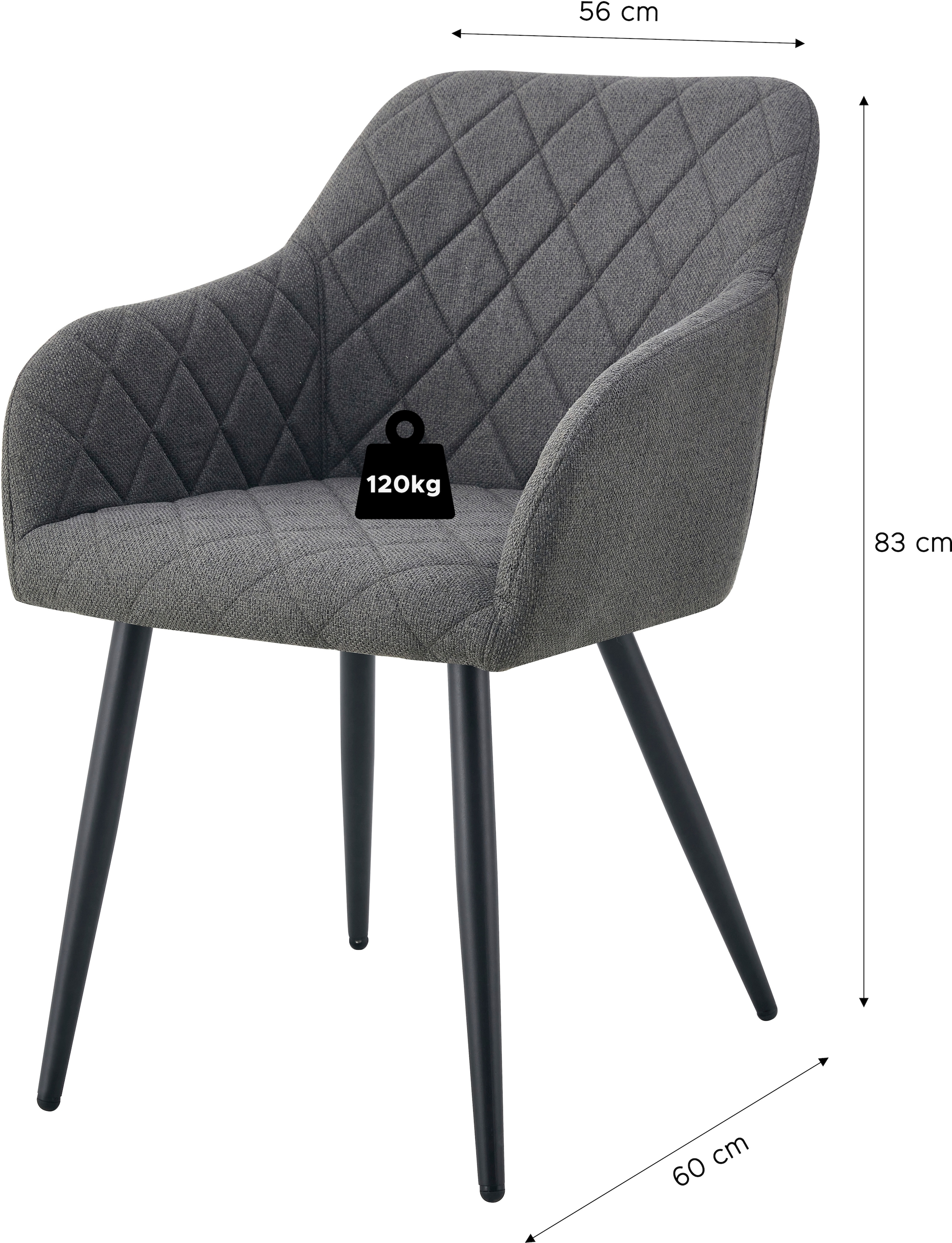 Home affaire Esszimmerstuhl »SUDBURRY, 2er Set, mit Metallgestell in matt schwarz« (Set) 2 Stk.in verschiedenen Farben, Belsatbarkeit pro Stuhl 120 kg, mit Griffloch