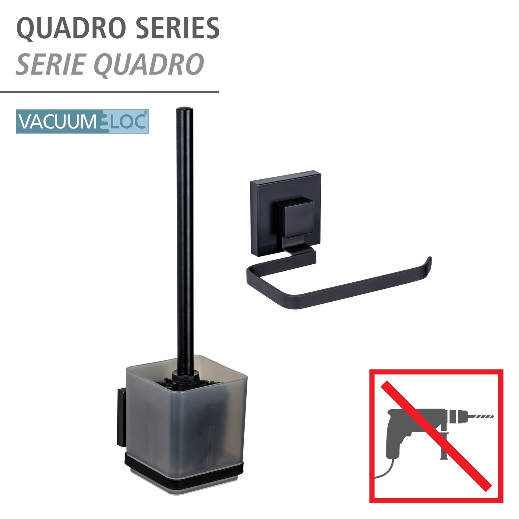 WENKO WC-Garnitur »Vacuum-Loc® Quadro« aus Edelstahl | Kunststoff WC-Bürstenhalter & Toilettenpapierhalter, Wandmontage ohne Bohren