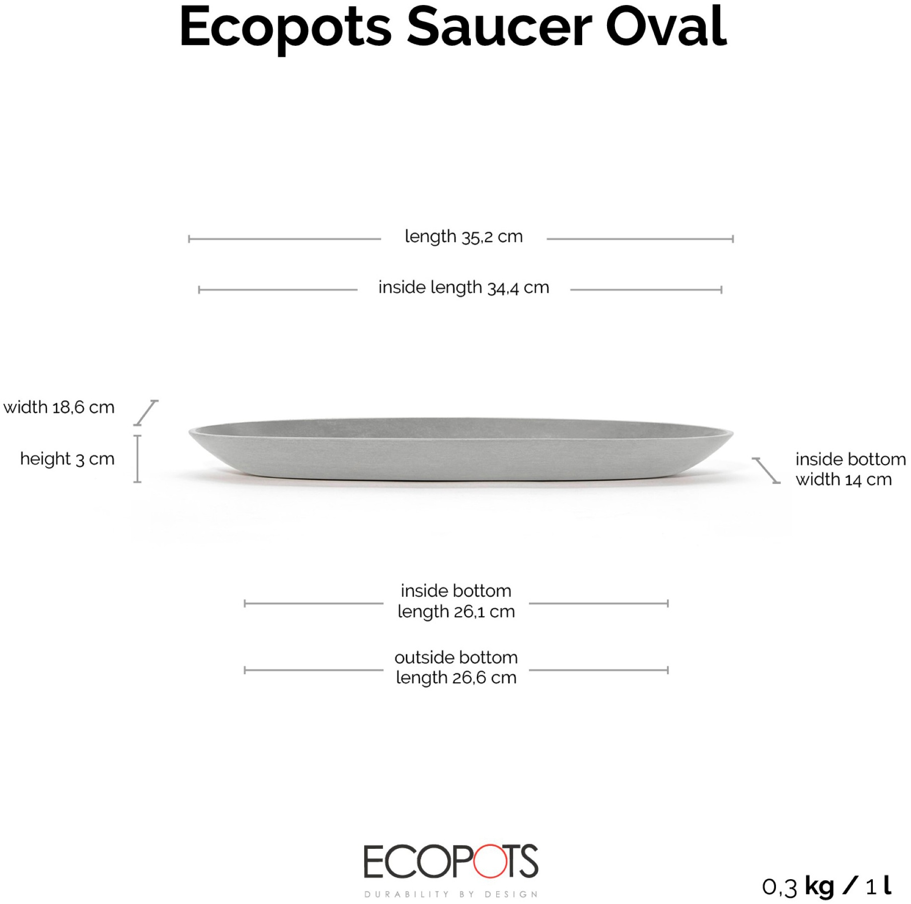 ECOPOTS Topfuntersetzer »Oval Groß Weißgrau«, für innen und außen: frostsicher, bruchsicher und lichtbeständig