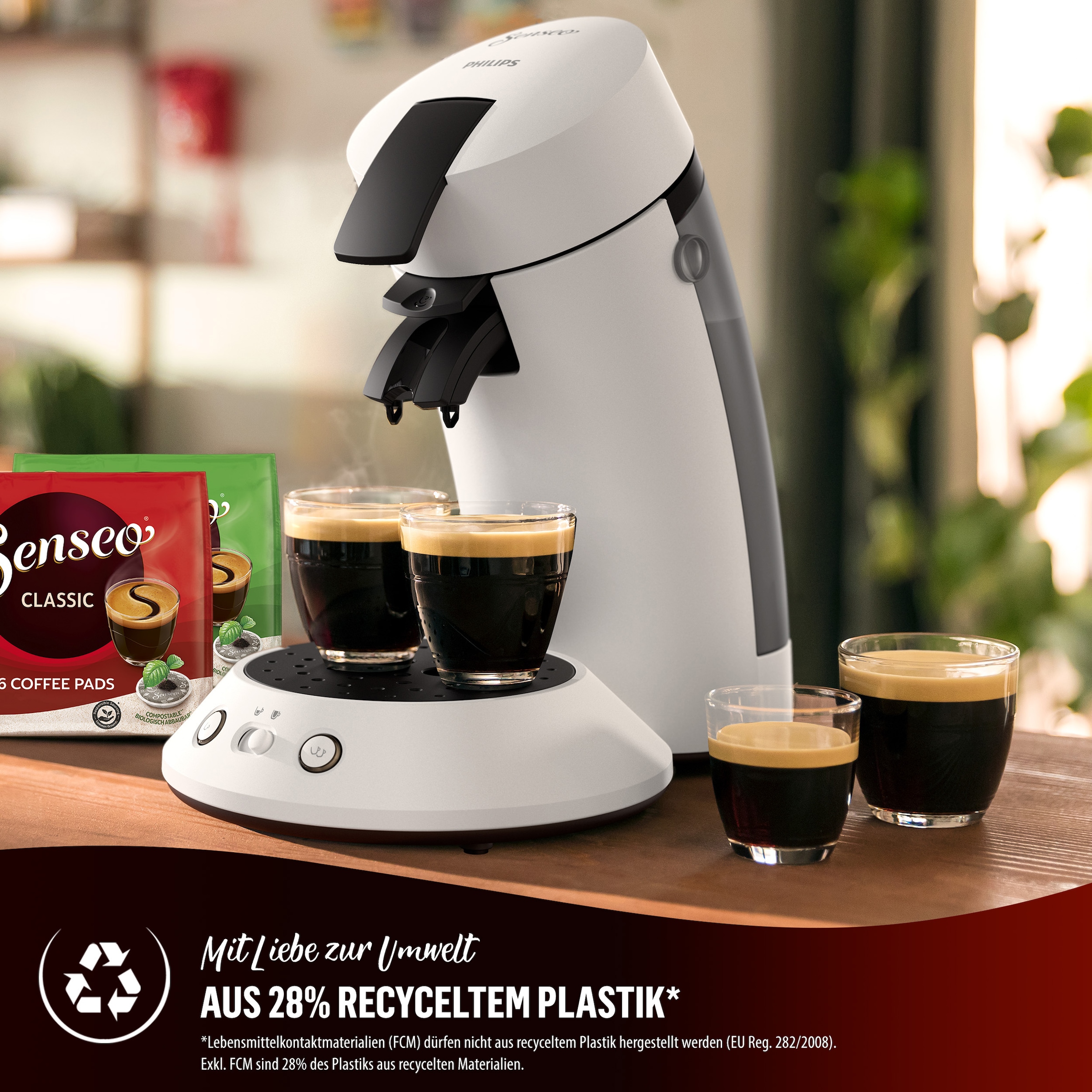 Philips Senseo Kaffeepadmaschine »Original Plus CSA210/60, mit zwei Kaffee-Einstellungen«, aus 28% rec. Plastik, inkl. Gratis-Zugabe (Wert 5 € UVP)