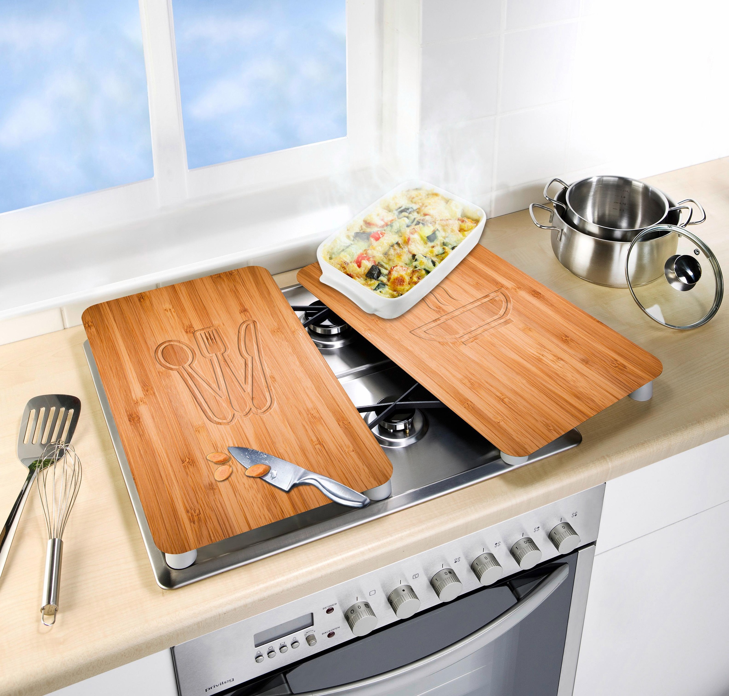 WENKO Herd-Abdeckplatte "Lunch", (Set, 2 tlg.), aus gehärtetem Glas von WEN günstig online kaufen