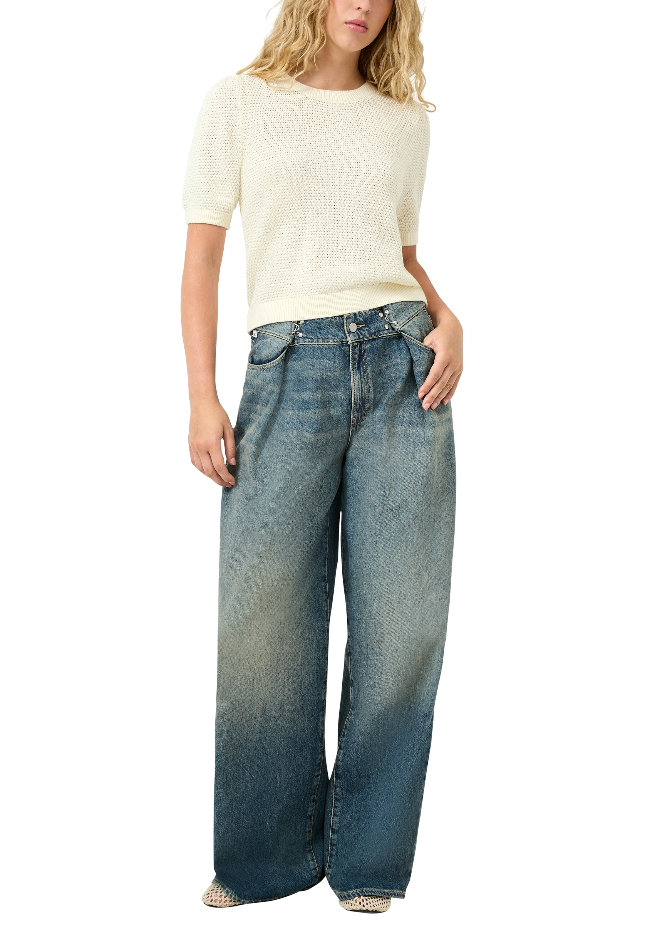 QS Strickpullover Halbarm und in Waben-Optik