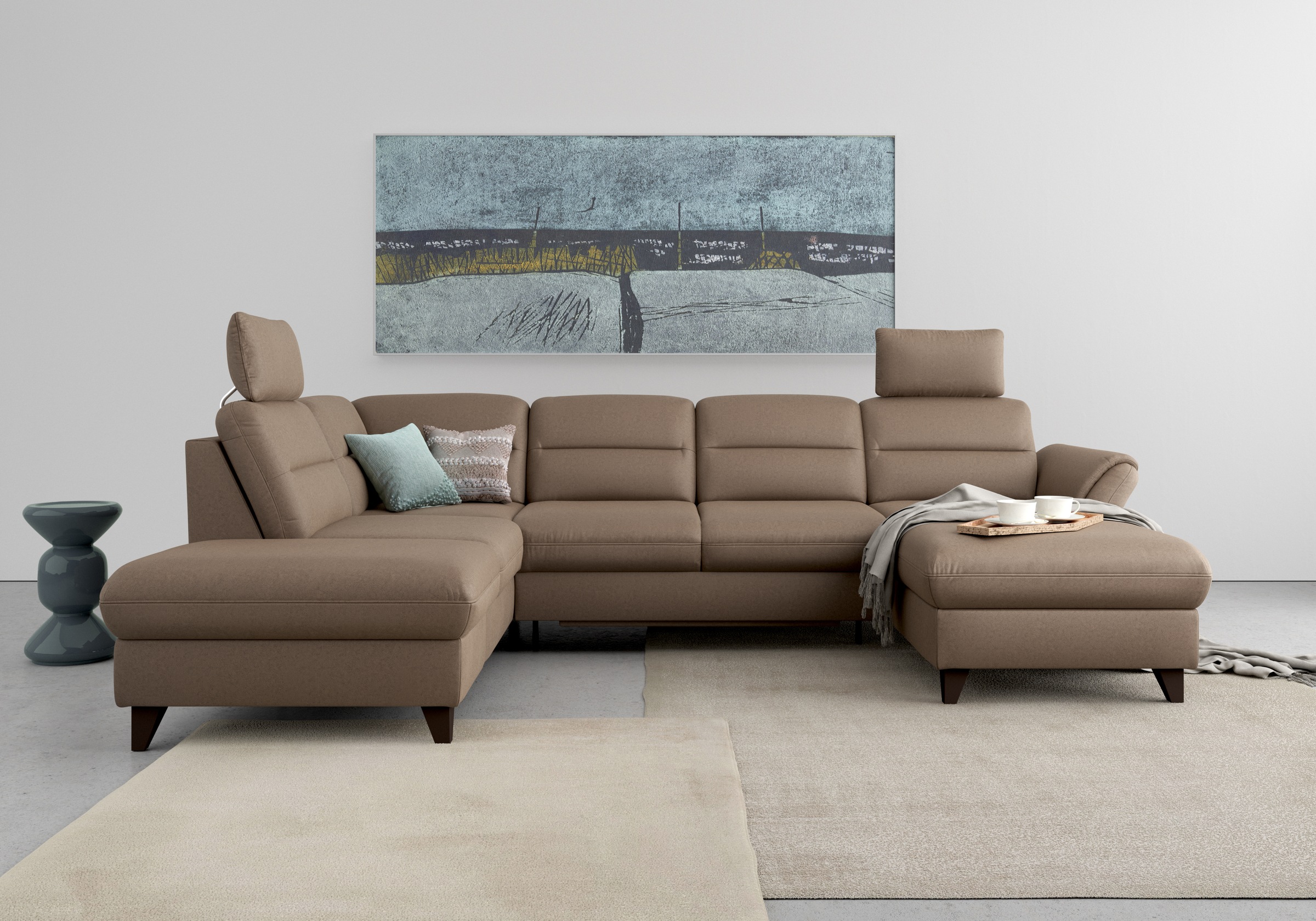 sit&more Wohnlandschaft »Mellum U-Form«, Federkern, wahlweise mit Bettfunktion, Stauraum und Armteilfunktion