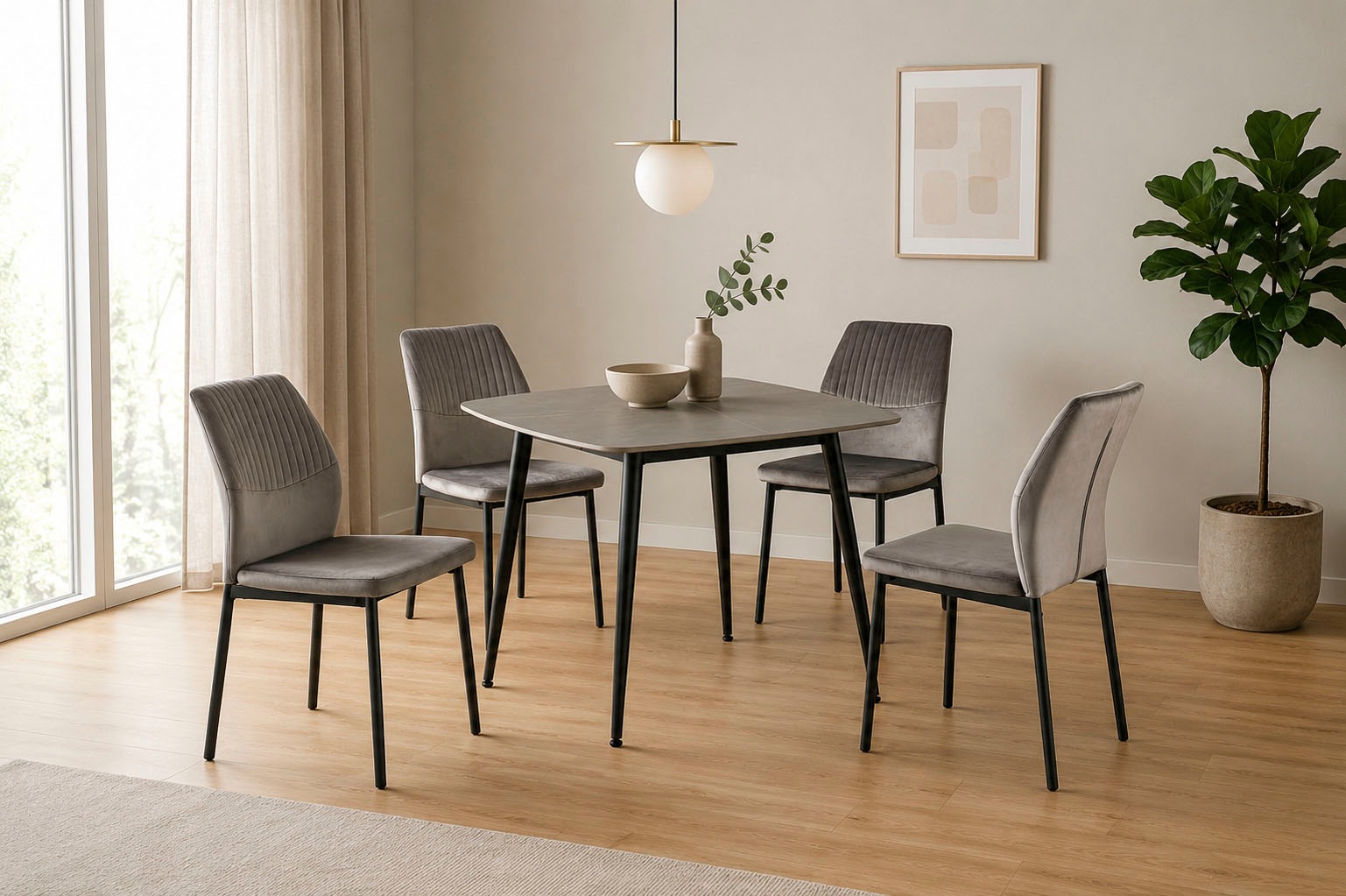 OTTO home Esszimmerstuhl »Nora« (Set) 4 Stk.moderne Samtstühle mit Kontrastnähten und schwarzem Metallgestell