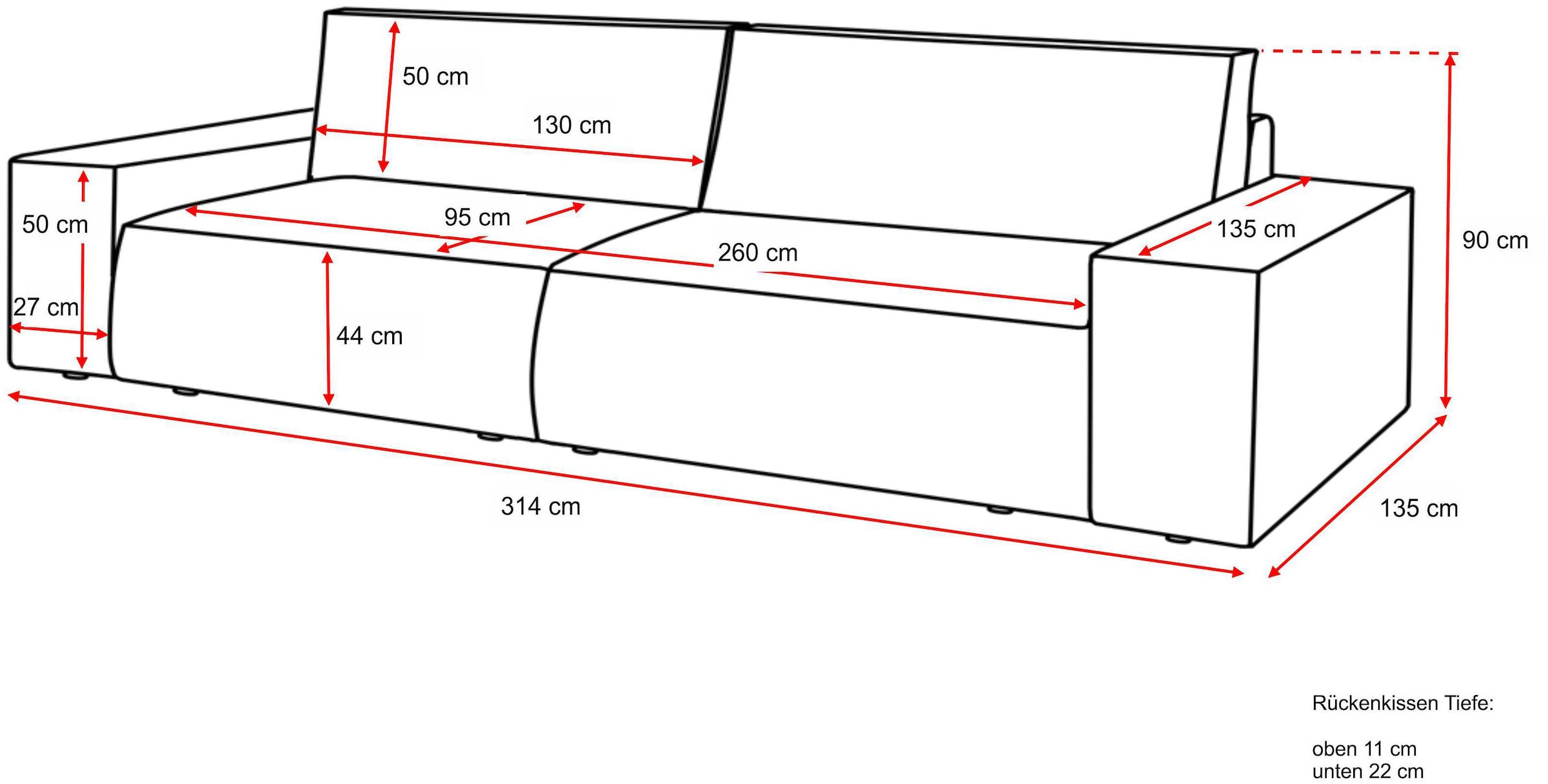 OTTO home Big-Sofa »SHERWOOD XXL Cord, Big-Sofa (316cm), extra tiefe Sitzfläche 95 cm« bequemer Sitzkomfort, Cord u. Leinenoptik, Kedernaht