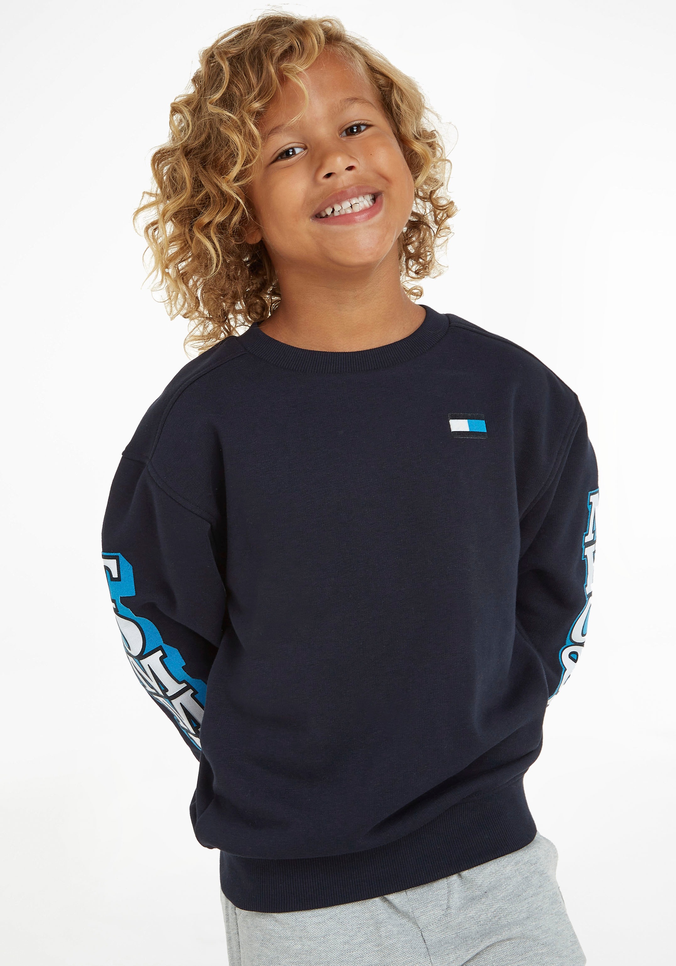 Tommy Hilfiger Sweatshirt im kaufen Hilfiger markantem MONOTYPE »BOLD Karodessin SWEATSHIRT«, Logo-Schriftzug mit
