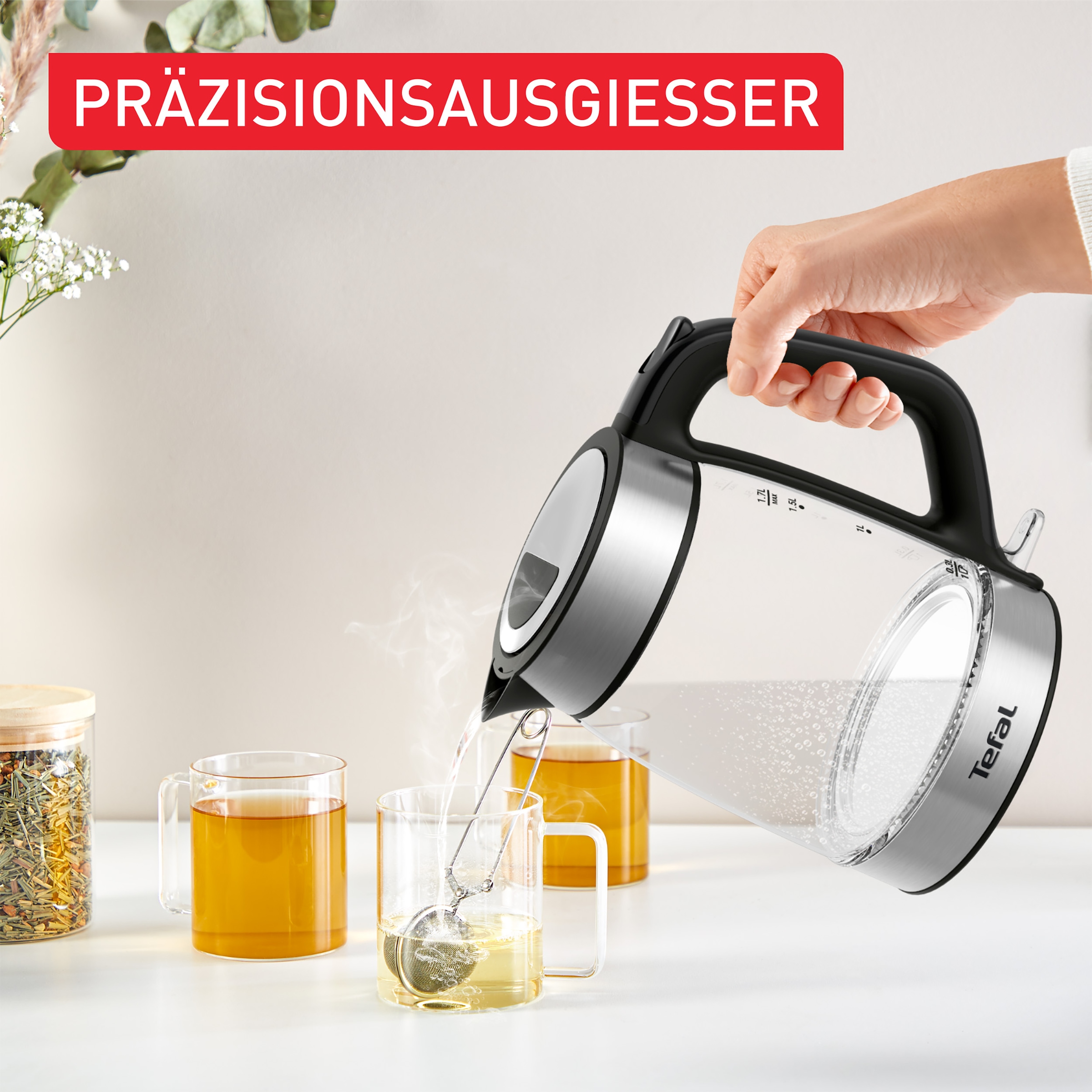 Tefal Wasserkocher »KI6058«, 1,7 l, 2200 W, Deckelöffnung auf Knopfdruck, großes Fassungsvermögen von 1,7 l