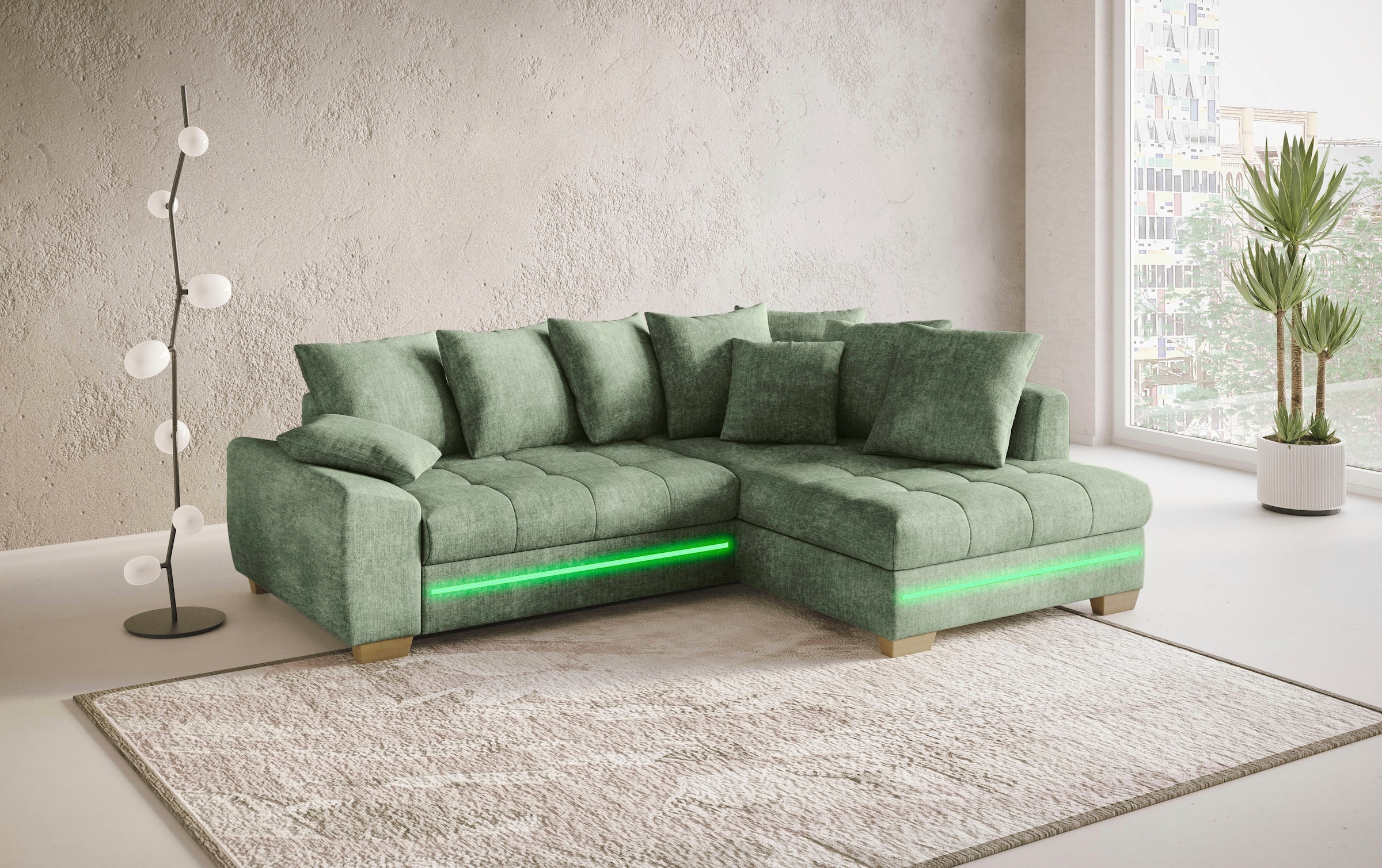 Mr. Couch Ecksofa »Nikita II, L-Form«, mit Kaltschaum, RGB-LED Beleuchtung, wahlweise mit Bett, Bettkasten