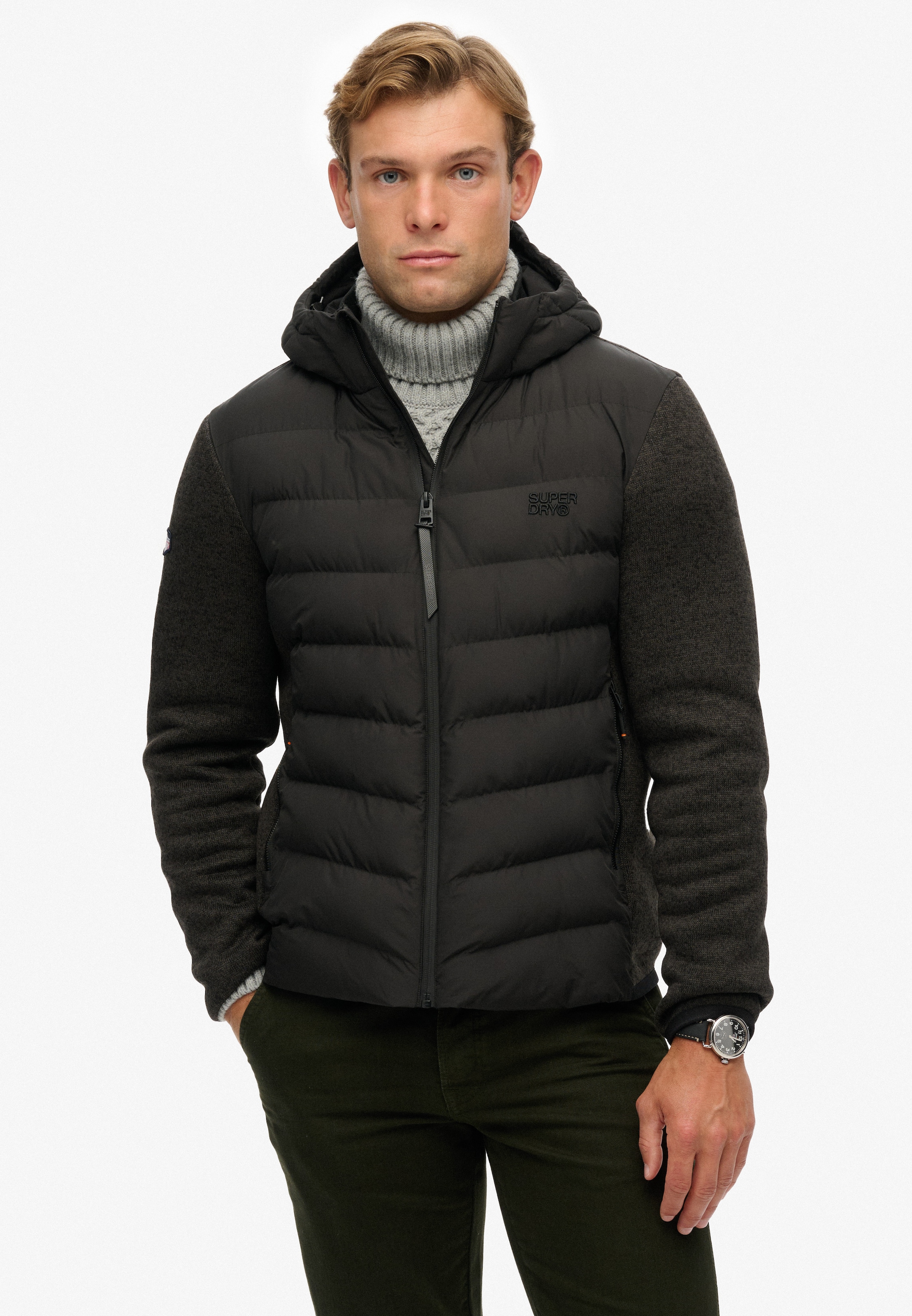 Superdry Steppjacke »Hooded Storm Knit Hybrid Jkt« Mit Kapuze