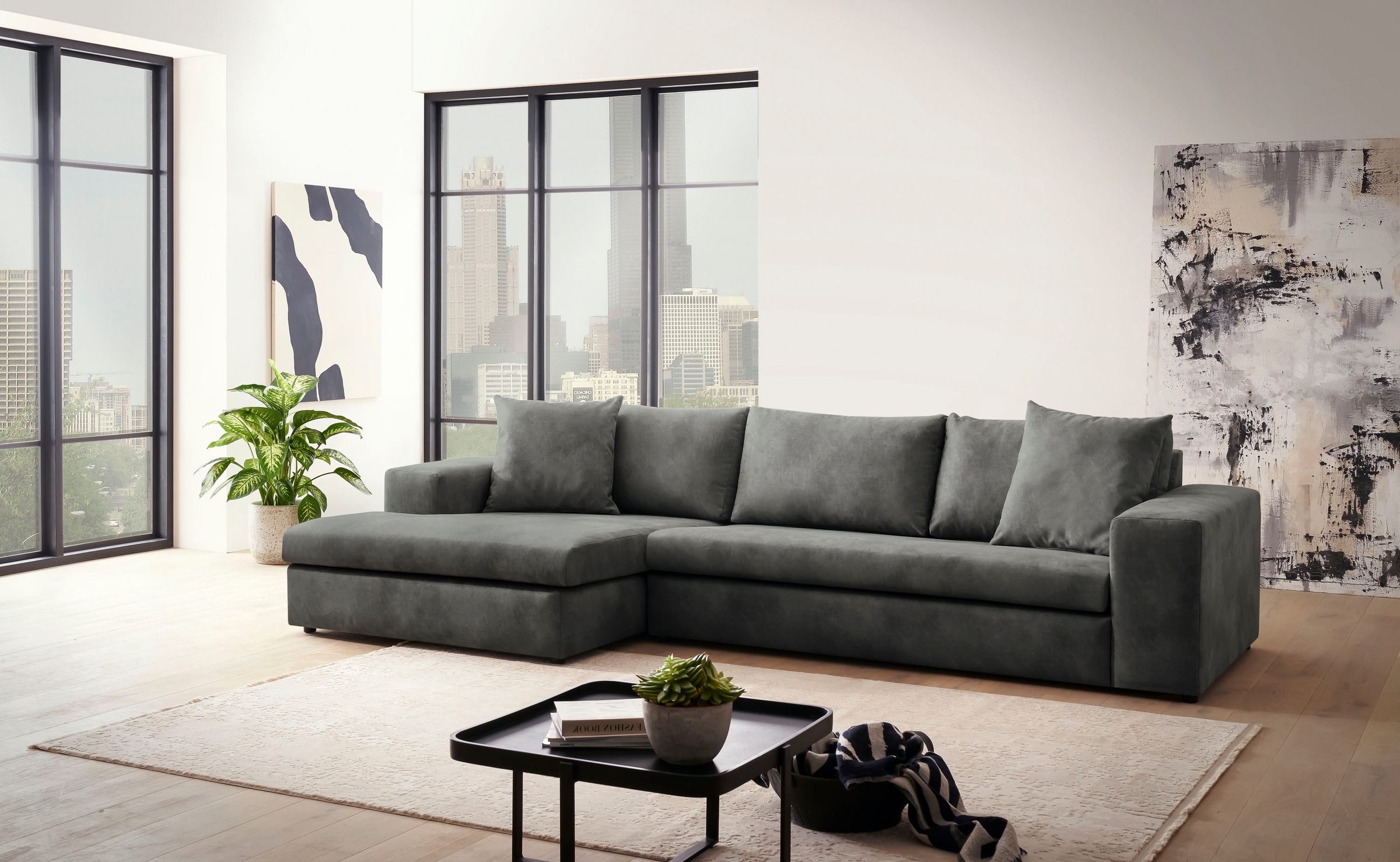 Home affaire Ecksofa »SLEETLAND XXL in Samtvelours oder Vintage-Leder-Optik günstig online kaufen