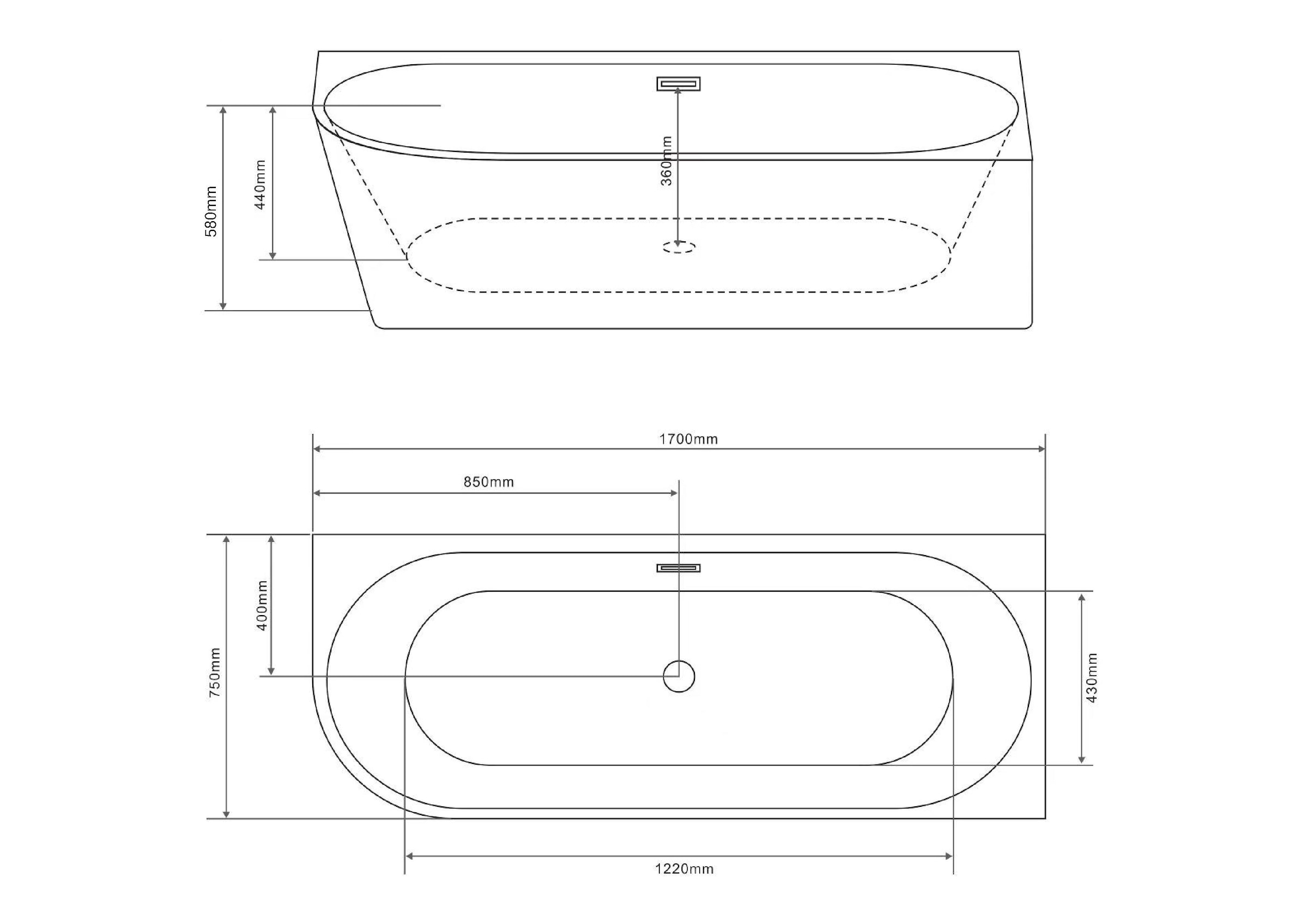 Sanotechnik Badewanne »Jamaica« Höhe 58 cm mit Ablaufstöpsel | verstellbare Füße | Überlauf 170x75x58cm schwarz glänzend, Acryl Badewanne rechts
