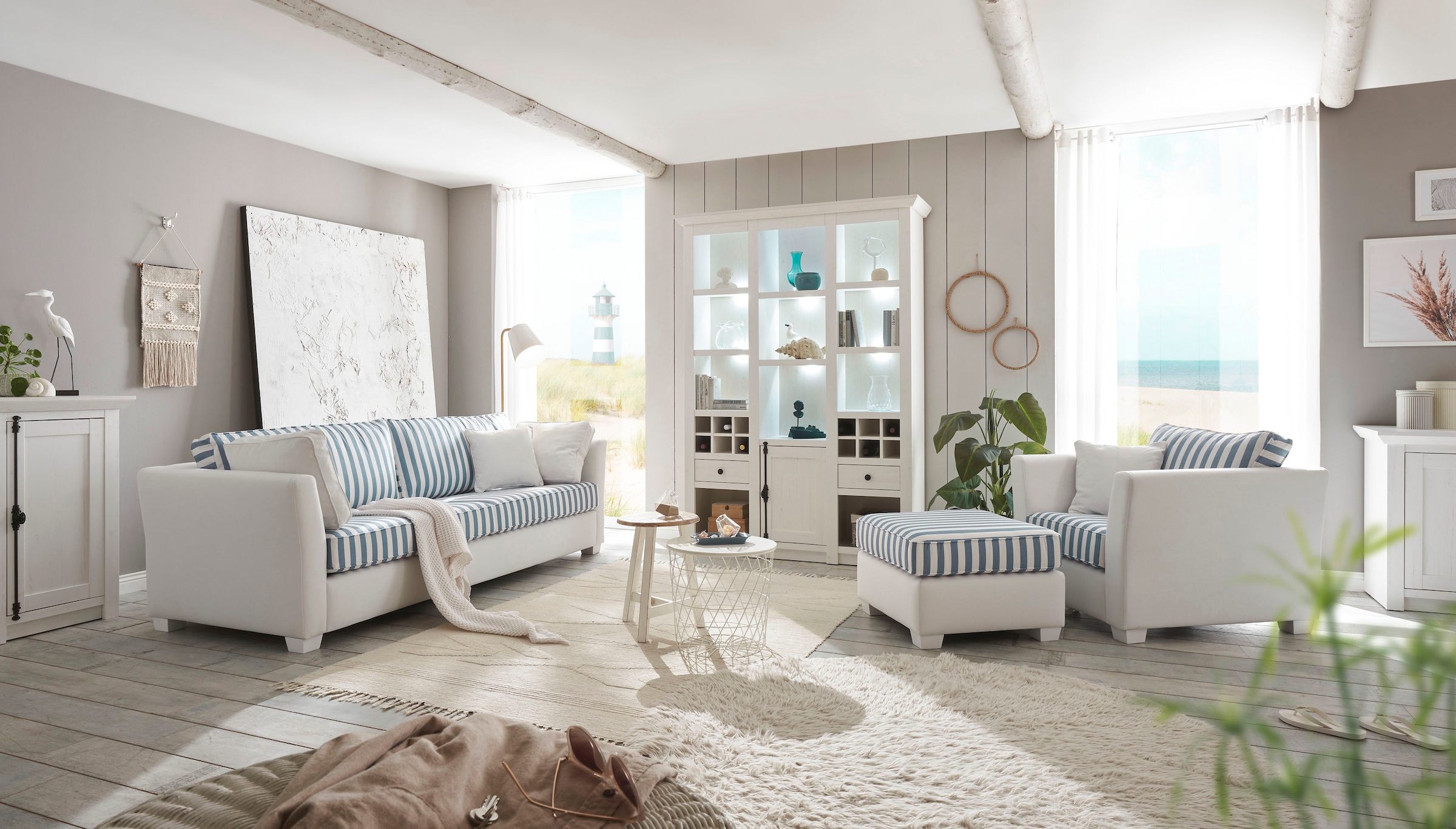 Home affaire Polsterecke »CALIFORNIA«, (2 St.), maritimer Landhausstil, Ecksofa, Hocker links / rechts montierbar