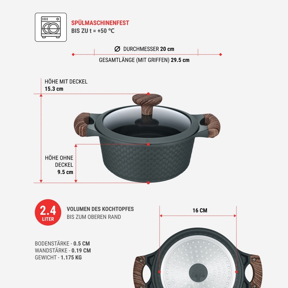 RESTO Kitchenware Bratentopf »Ran, Kochtopf antihaftbeschichtet und spülmaschinenfest«, Aluminiumguss, (2 tlg.), Geeignet für alle Herdarten, auch Induktion, im Geschenkkarton