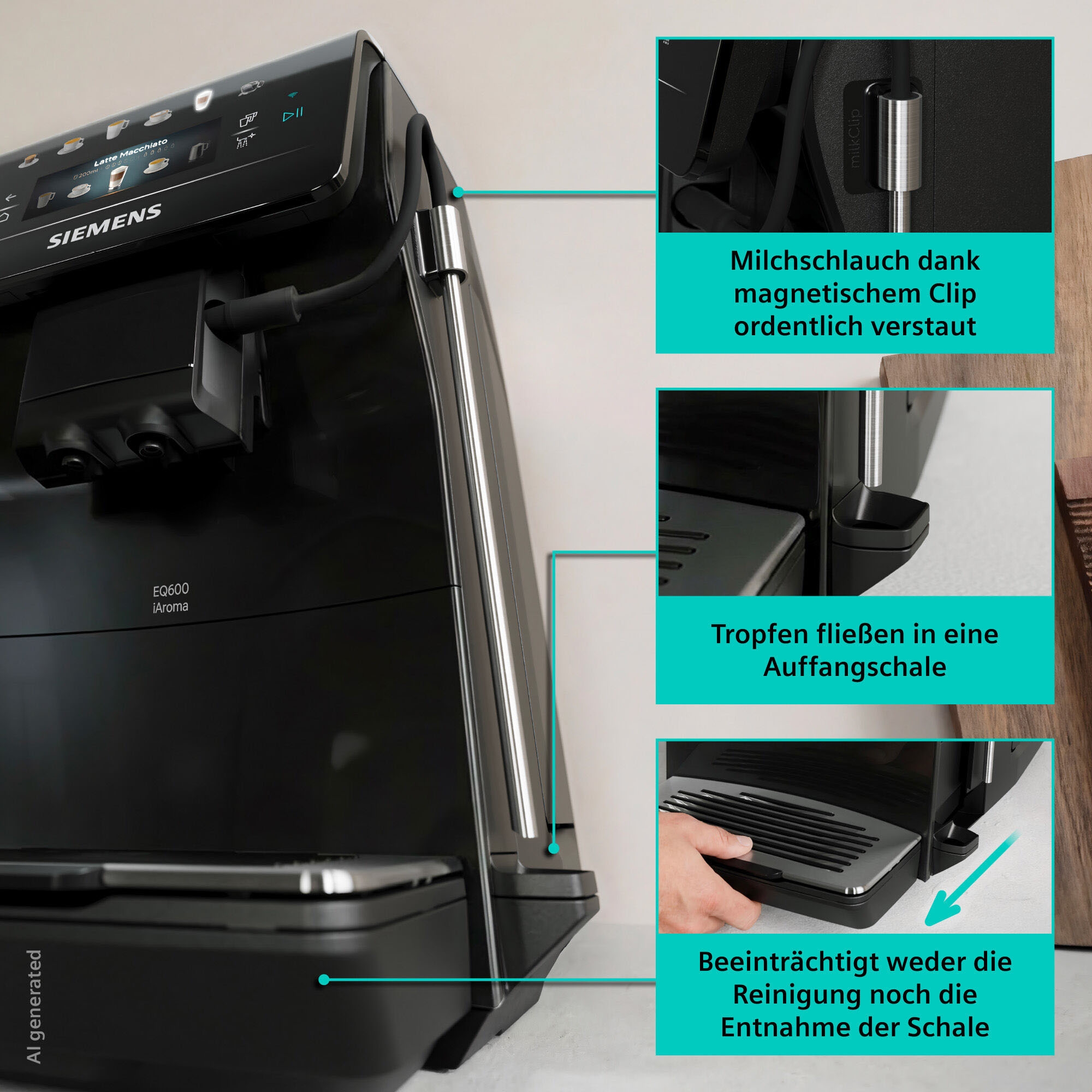 SIEMENS Kaffeevollautomat »EQ600 TP601E09, 6 Getränke, XL-Getränke, bis zu 480ml, Kannenfunktion« Doppeltassenfunktion,Keramikmahlwerk, entnehmbare Brüheinheit, Schwarz