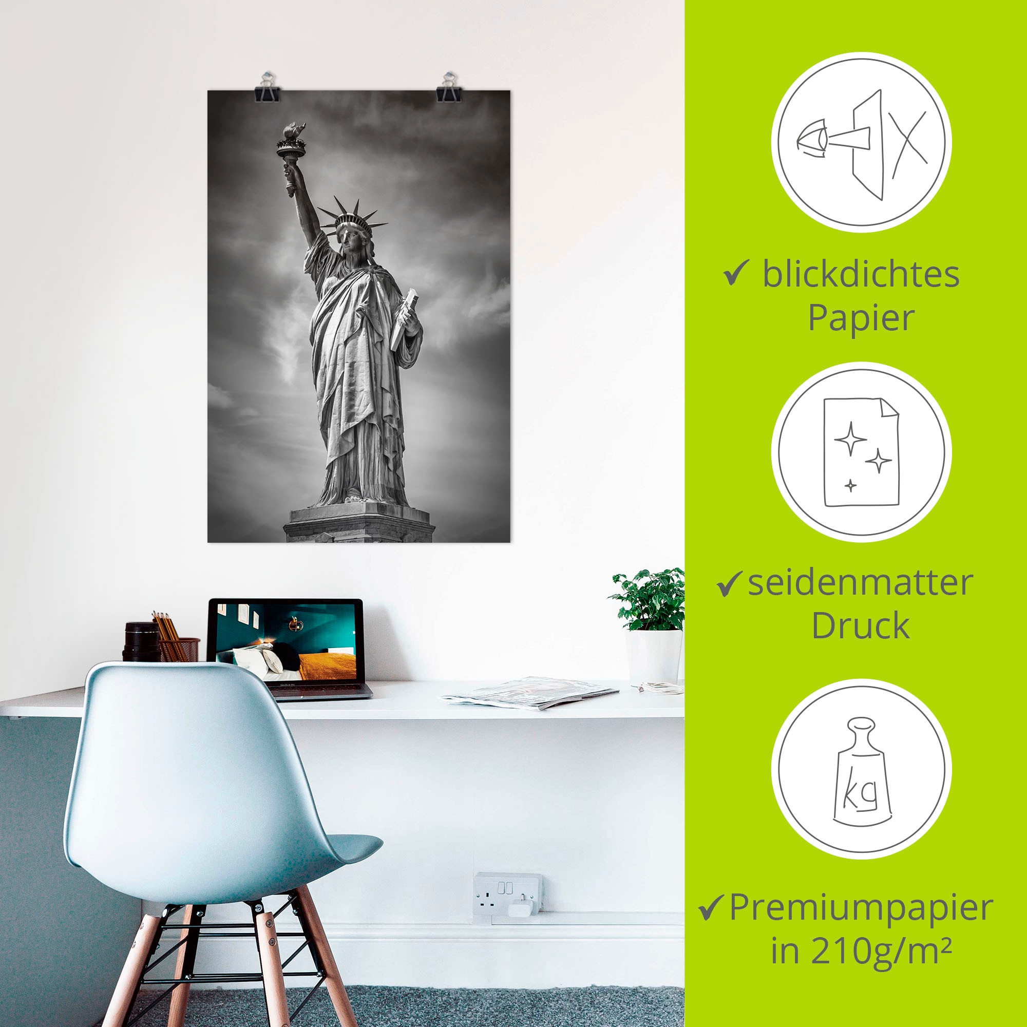 Artland Poster »New York City Freiheitsstatue II«, Bilder von Amerika, (1 St.), als Alubild, Leinwandbild, Wandaufkleber oder Poster in versch. Größen