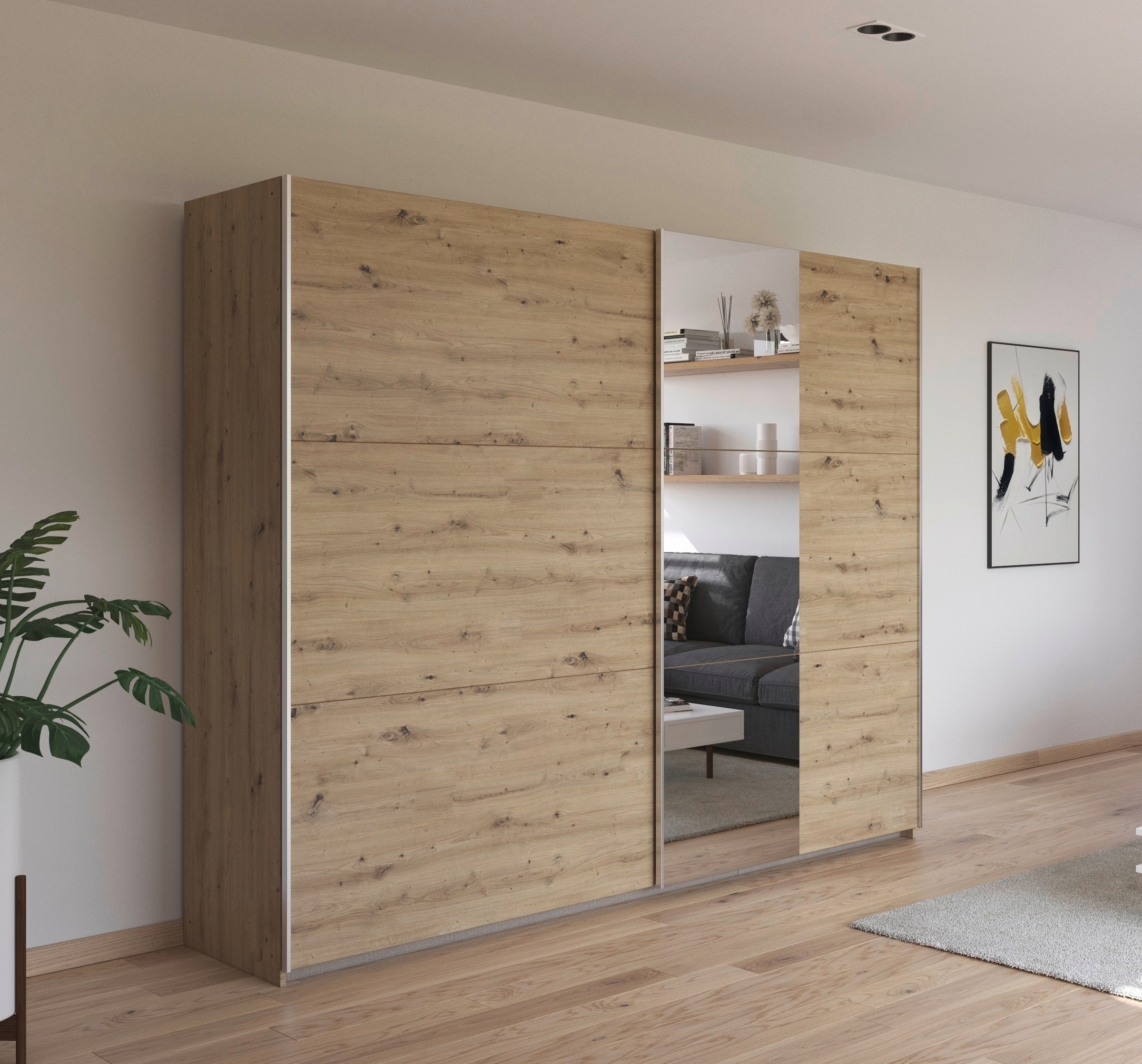 rauch Schwebetürenschrank »Kleiderschrank Garderobe TOPSELLER AURELIO mit 3 Ausstattungsvarianten«, 3 verschiedene Ausstattungsvarianten Griffe aus Metall MADE IN GERMANY