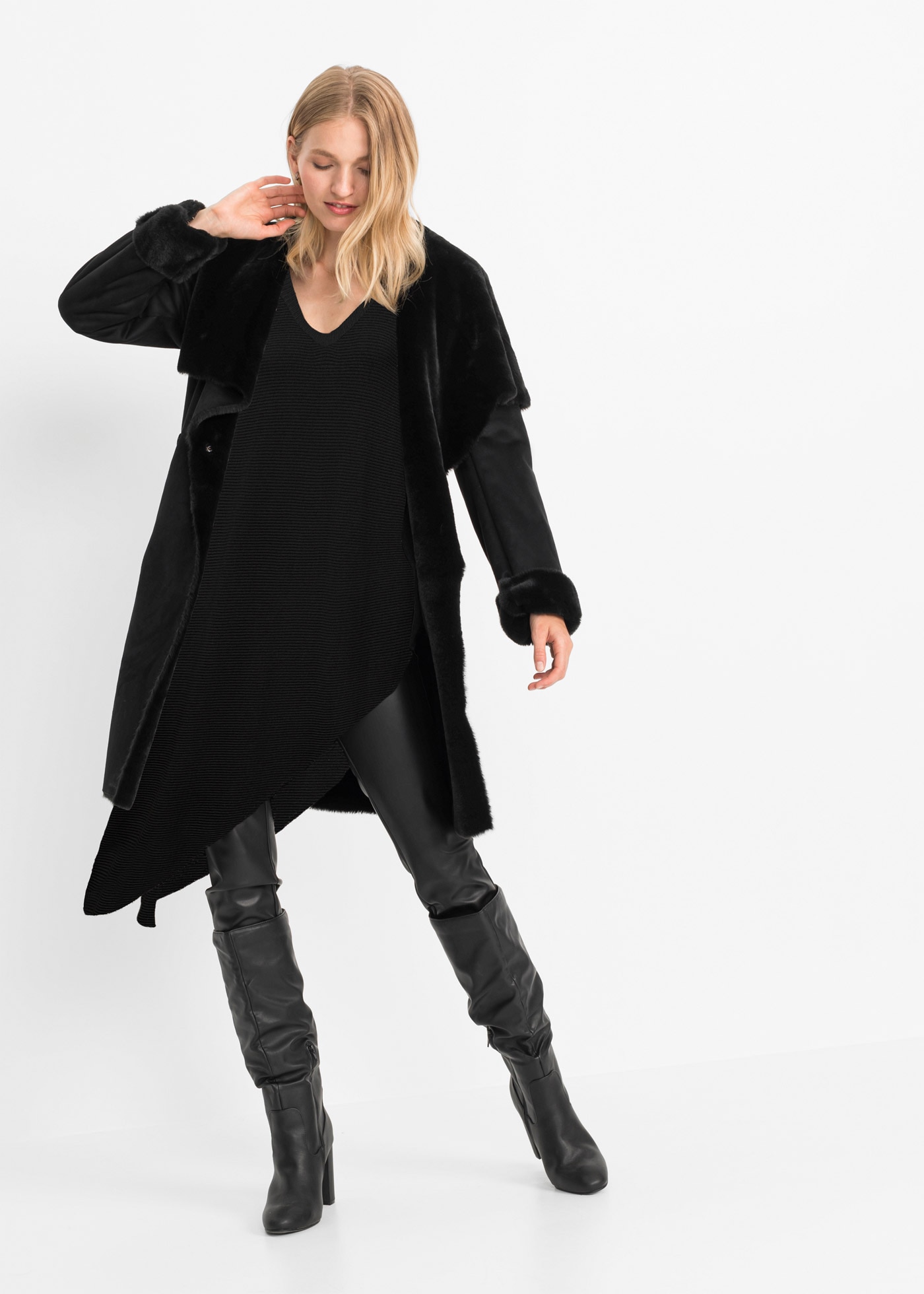 bonprix Longpullover »Long-Pullover« Oversize Passform, asymmetrischer Saum, V-Ausschnitt