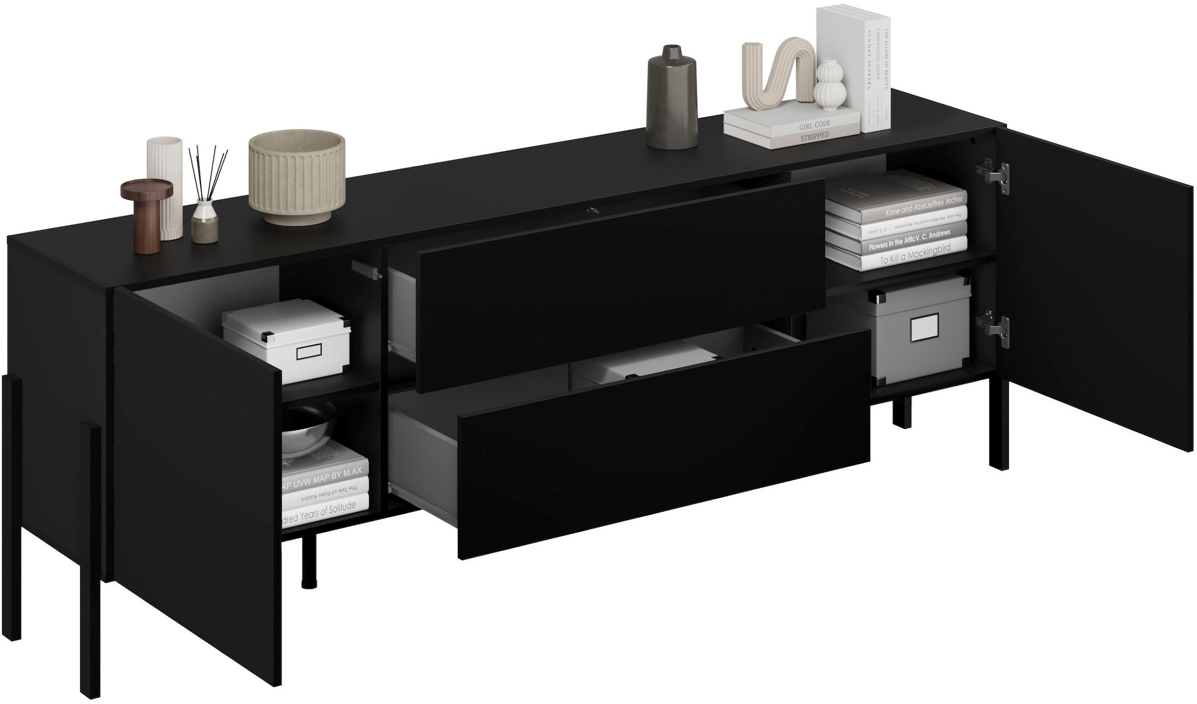 OTTO home Lowboard »Jukon,Breite 200 cm, moderne grifflose TV-Kommode,2 Türen/2 Schubladen« TV-Schrank mit viel Stauraum, TV-Board, push-to-open-Funktion