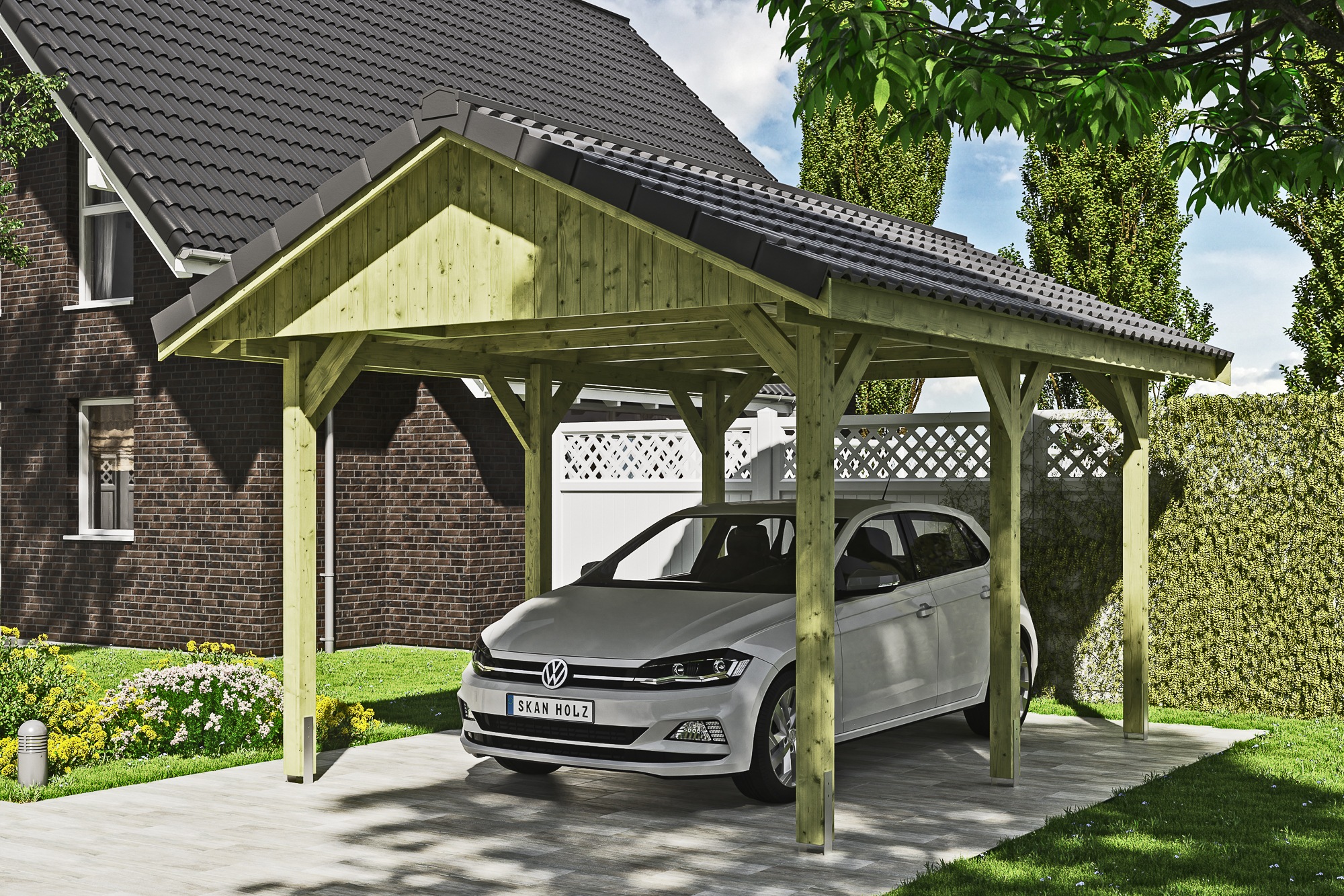 Skanholz Einzelcarport »Wallgau«, Nadelholz, 291 cm, Grün, 380x500cm, mit Dachlattung