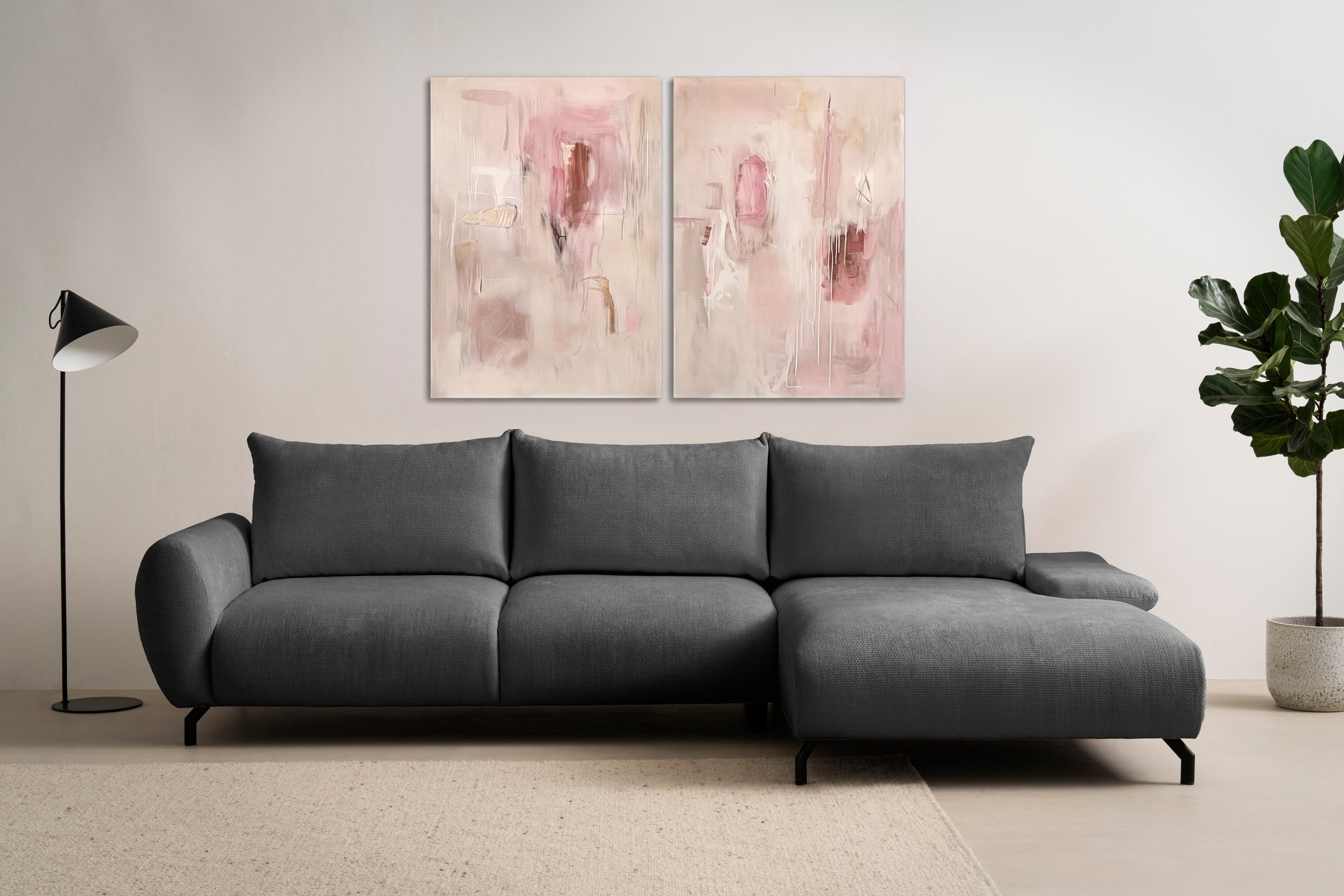 OTTO home Ecksofa »KELLIE, L-Form, 315 cm, verstellbare Armlehne, Metallfüße,« wahlweise Recamiere links o. rechts, Chenille-Stoff, hoher Sitzkomfort