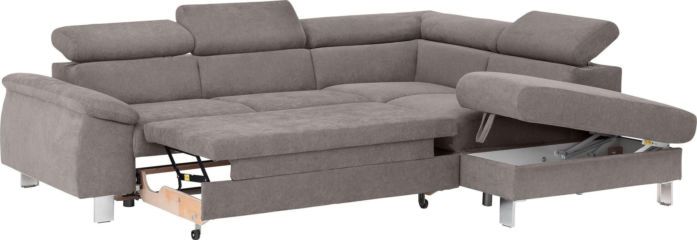 COTTA Ecksofa »Komaris L-Form mit Kopfteilverstellung«, wahlweise mit Bettfunktion, Bettkasten & Beleuchtung