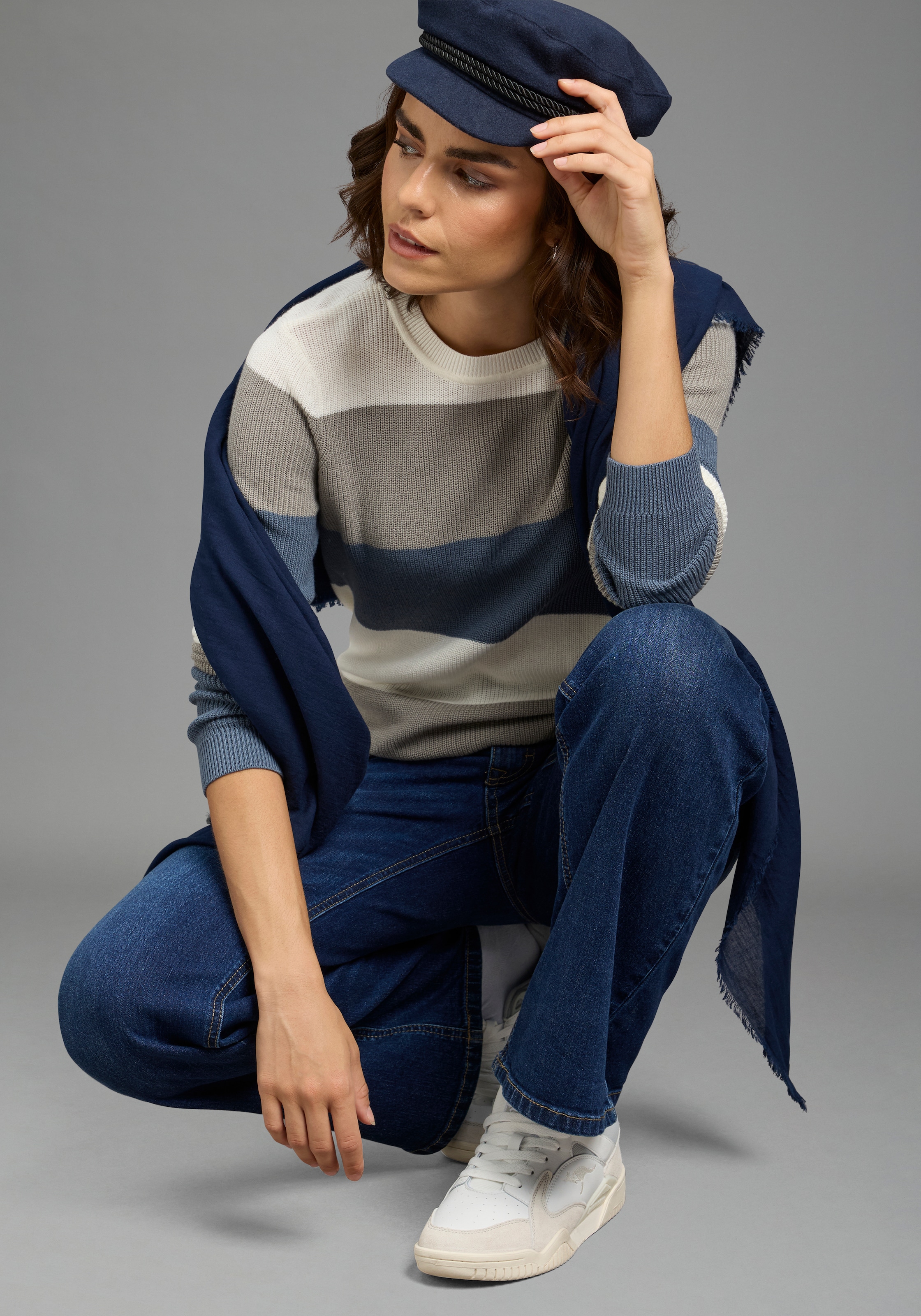 H.I.S Strickpullover in Streifenoptik mit Rundhalsausschnitt