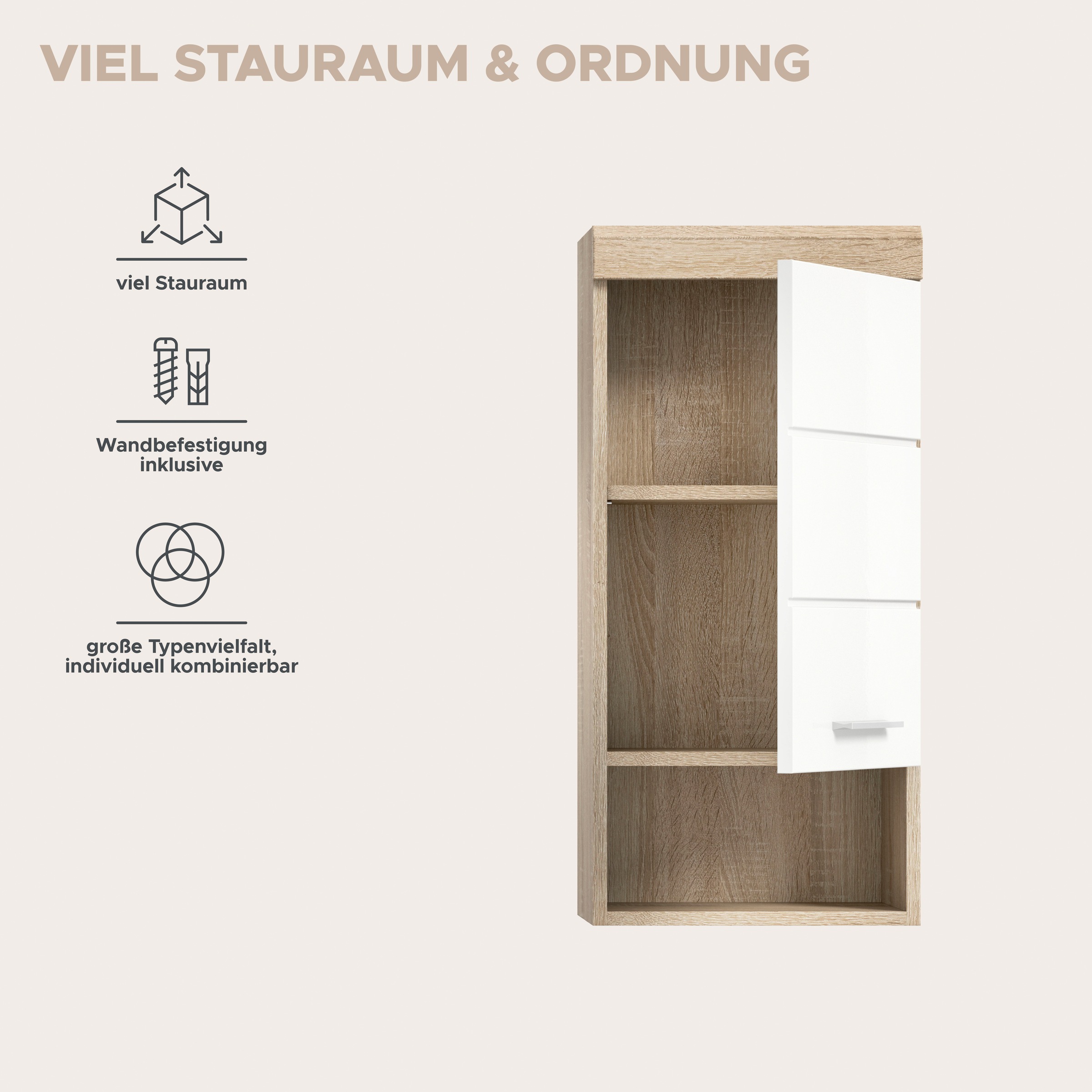 welltime Hängeschrank »SIENA, Breite 37cm, 1 Tür, 1 offenes Fächer, 1 Einlegeboden, MDF-Front« TOPSELLER!, 1 Stk. tlg. in verschiedenen Farben erhältlich, Badmöbel, Badschrank, Schrank, Bad