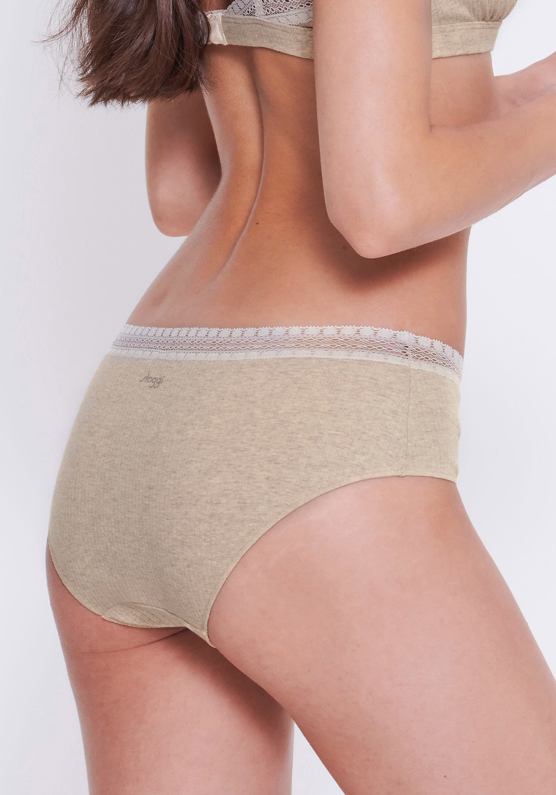 sloggi Slip »GO Ribbed R Hipster C2P«, (2er Pack), weiche Rippware mit Spitzenbesatz