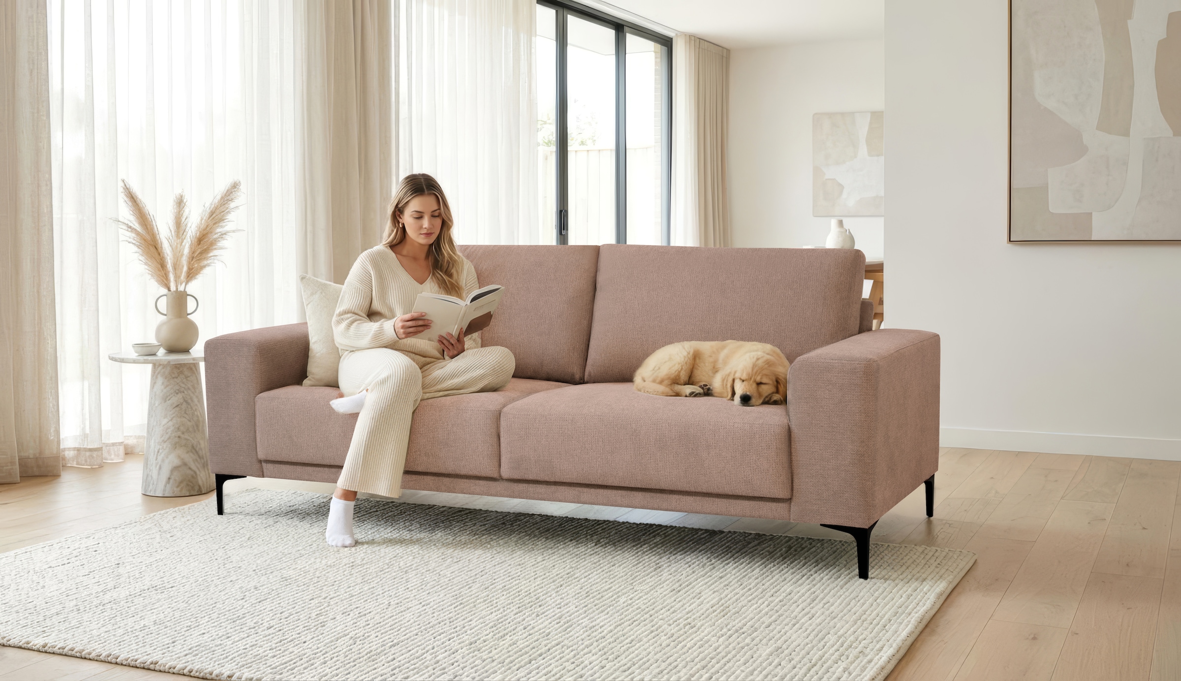 OTTO home 3-Sitzer »Xander« Breite 224 cm, Soft-Touch Chenille, schwarze Metallfüße