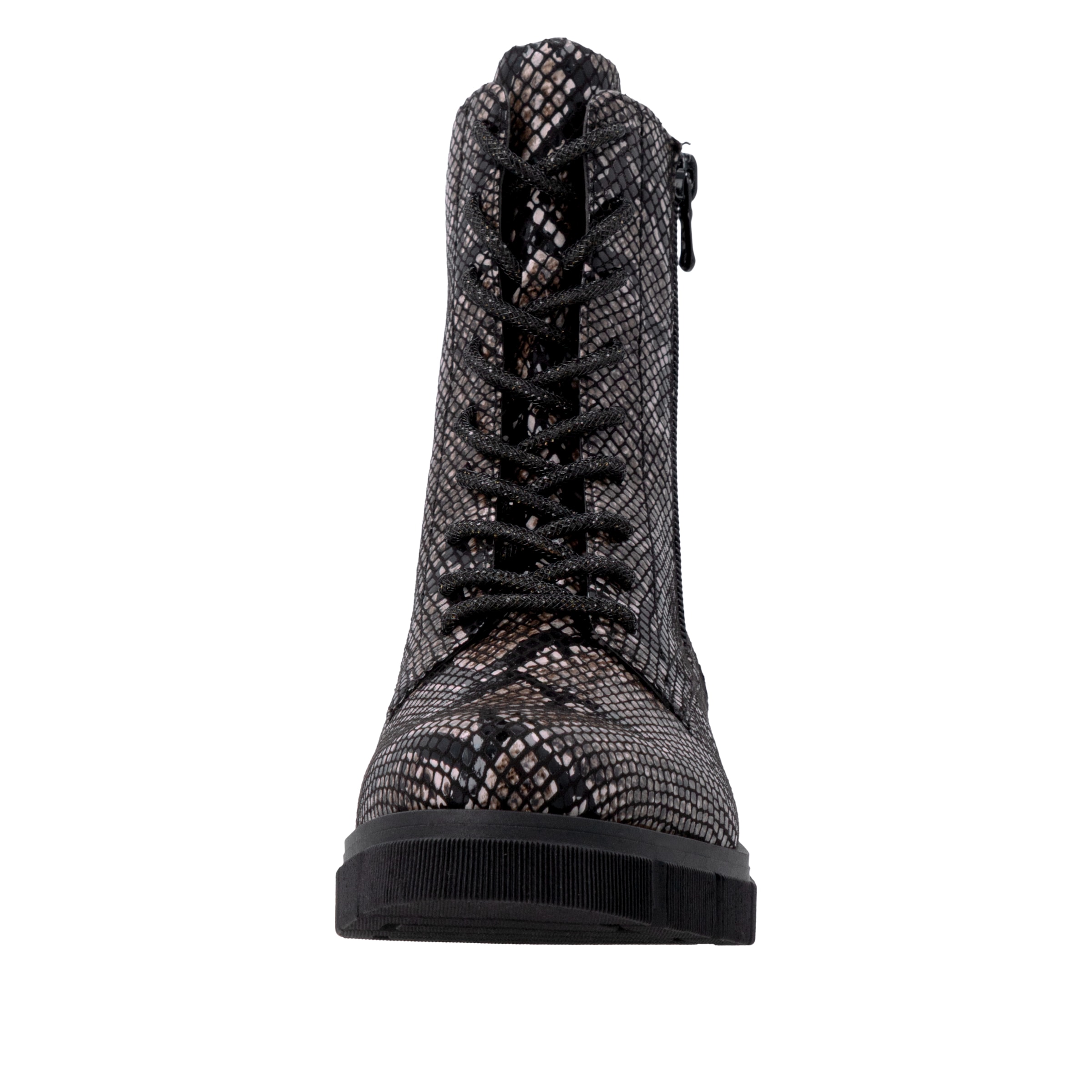 Remonte Schnürstiefelette  Blockabsatz, Schnürboots im modischem Reptilien-Look