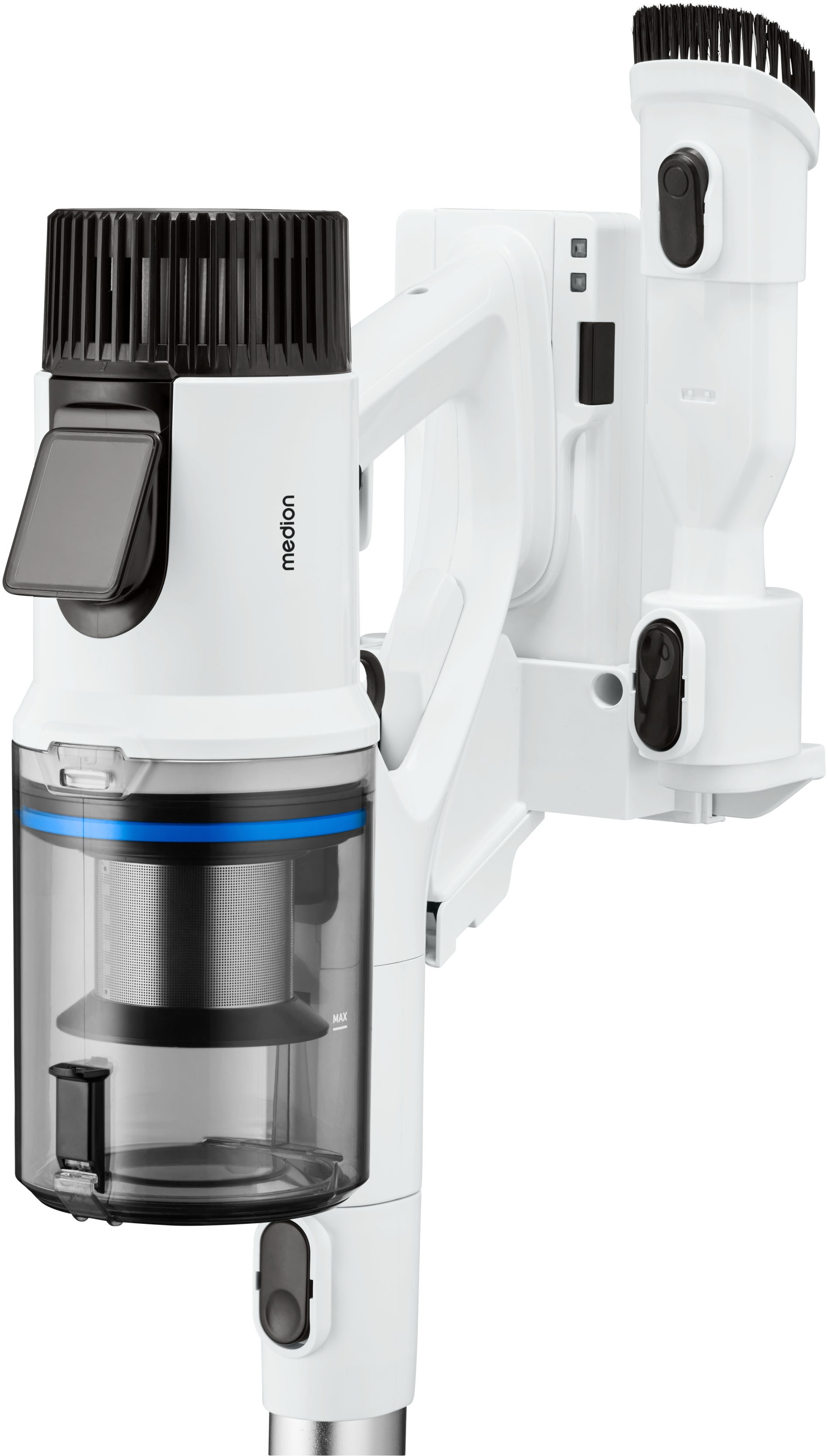 Medion® Akku-Stielstaubsauger »P350 W (MD 12049), beutellose Zyklon-Technologie, 24 kPa Saugleistung«, HEPA 13 Filter, LED-Touch-Display, Staubsensor, integriertes Zubehör