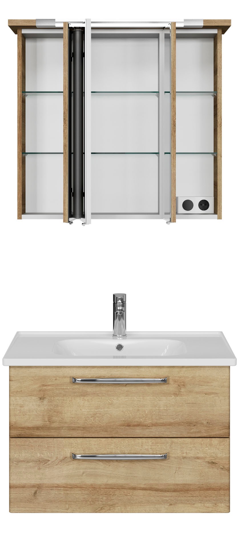 Saphir Badmöbel-Set »Trentino 2-teilig Keramik-Waschtisch, Spiegelschrank mit LED-Profil«, (3 St.), Badmöbel-Set 79cm breit, inkl. Türdämpfer, 3 Türen, 2 Auszügen