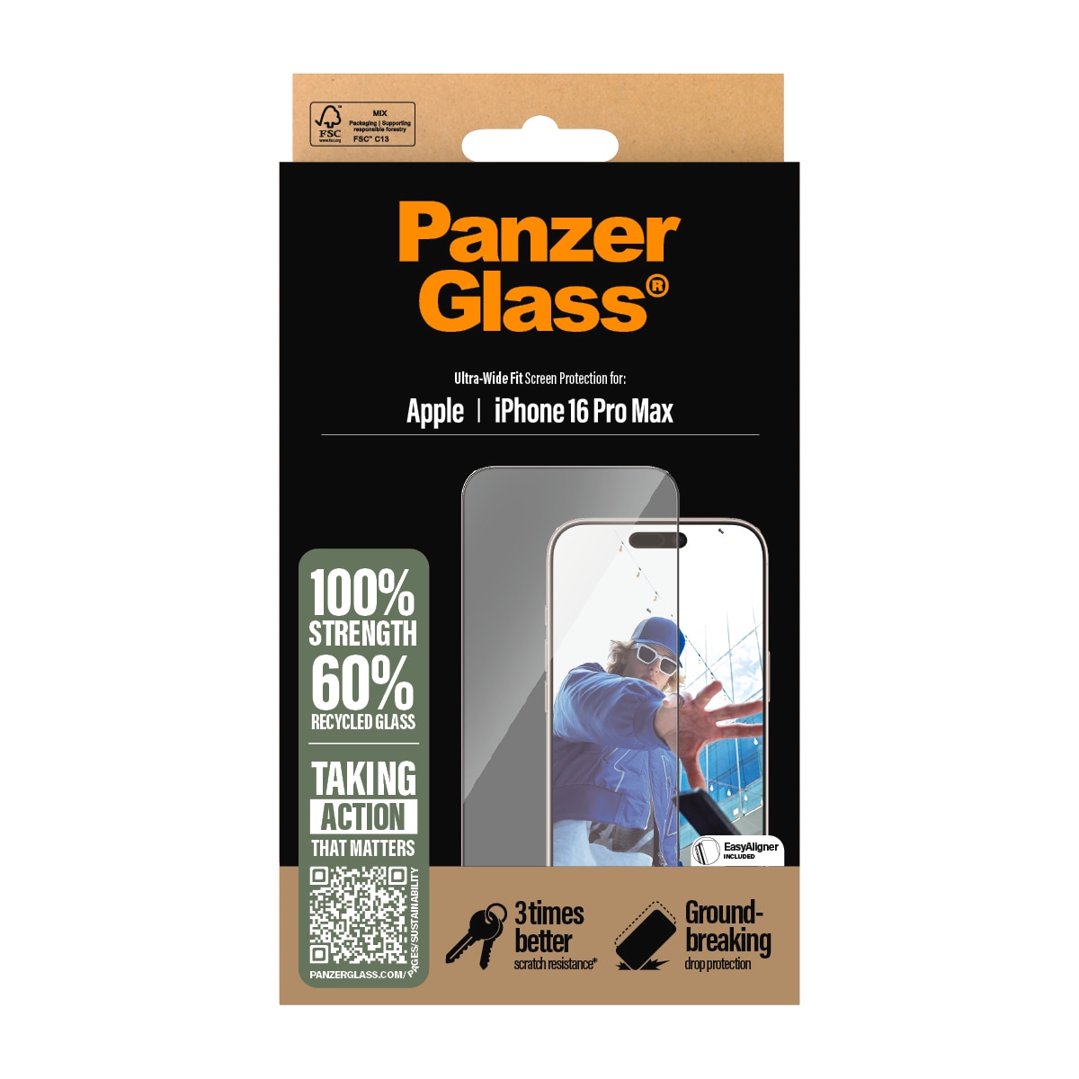PanzerGlass Displayschutzglas »Ultra-Wide Fit Screen Protection«, für Apple iPhone 16 Pro Max, Displayschutzfolie, Schutzfolie, Bildschirmschutz, kratz- & stoßfest