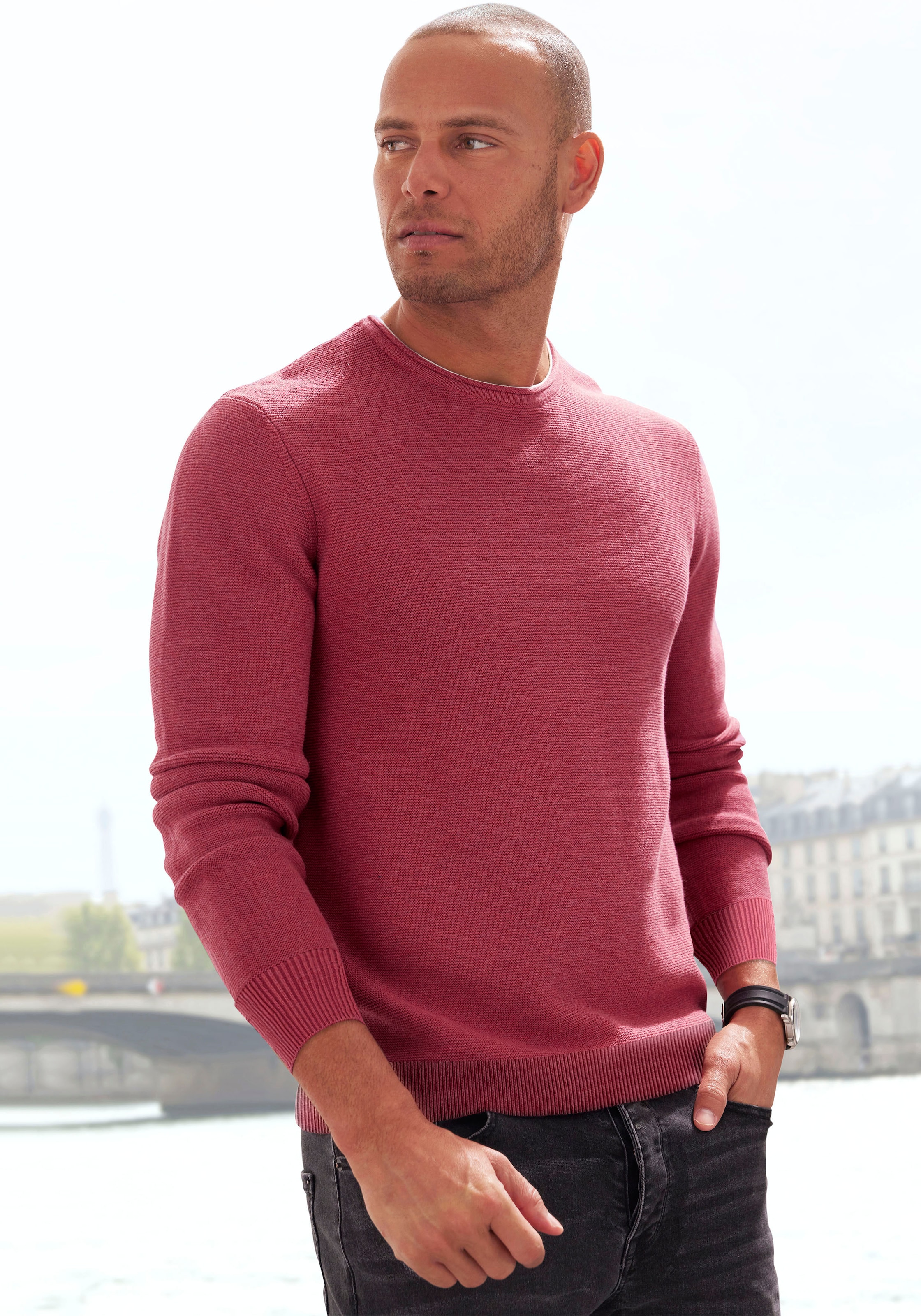 AUTHENTIC LE JOGGER Strickpullover, mit Double-Layer Optik, Rundhalspullover aus reiner Baumwolle