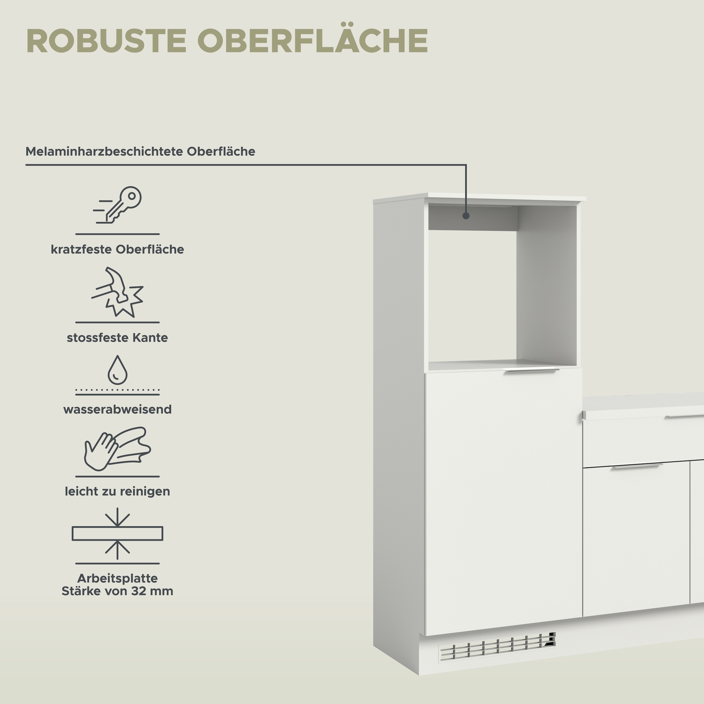 KOCHSTATION Küchenzeile »KS-Lulea«, Breite 260 cm, ohne E-Geräte, mit 3 cm starker Arbeitsplatte