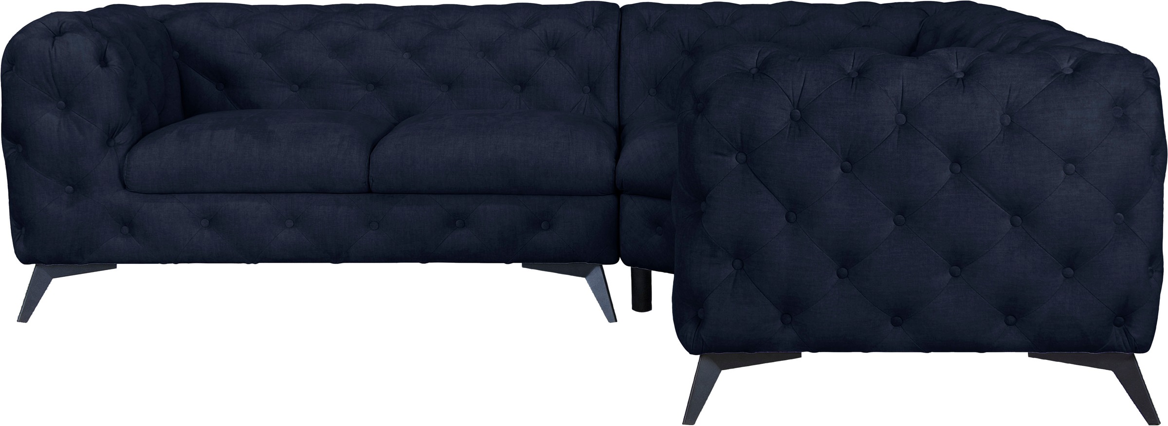 Leonique Chesterfield-Sofa »Ecksofa GLYNIS L-Form mit Wellenunterfederung, Maße B/T/H 264/264/75cm«, aufwändige Knopfheftung, moderne Chesterfield Optik, Fußfarbe wählbar