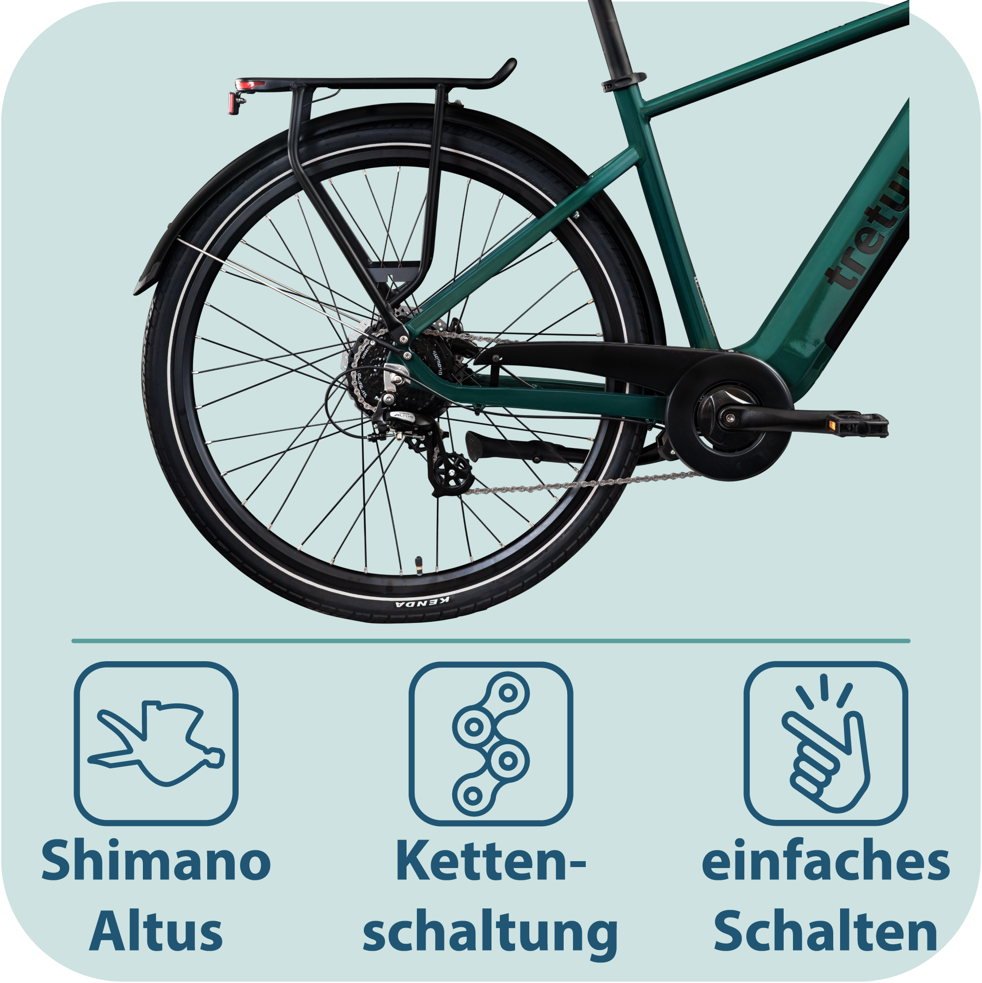 Tretwerk »Onyx« 8 Gang Shimano Altus M310 Schaltwerk Kettenschaltung Heckmotor 250 W