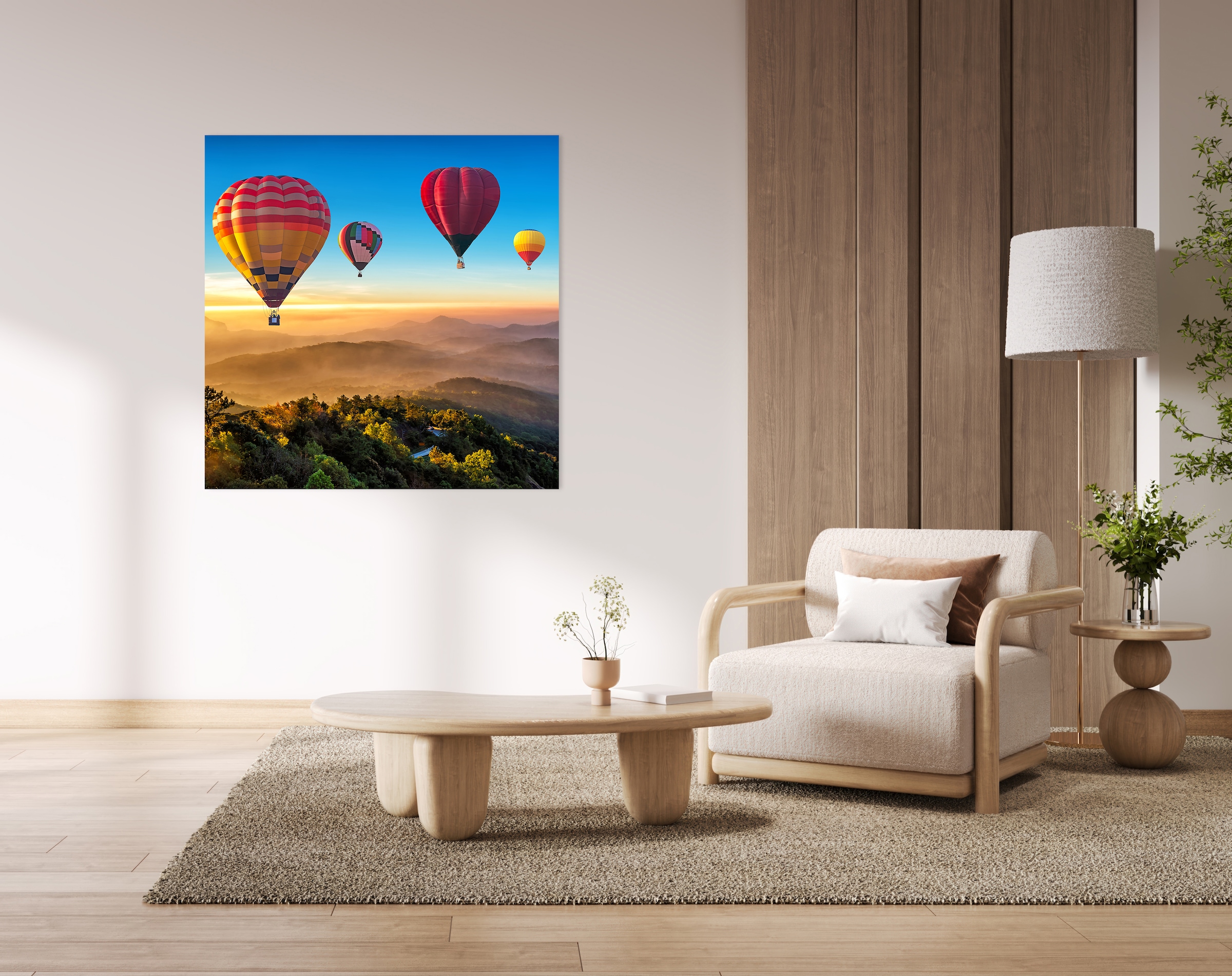 queence Acrylglasbild »Heißluftballons am Himmer mit Sonnenuntergang« 1 Stk. tlg. mit schwebender 3D Tiefenwirkung, dank der rahmenlosen Befestigung