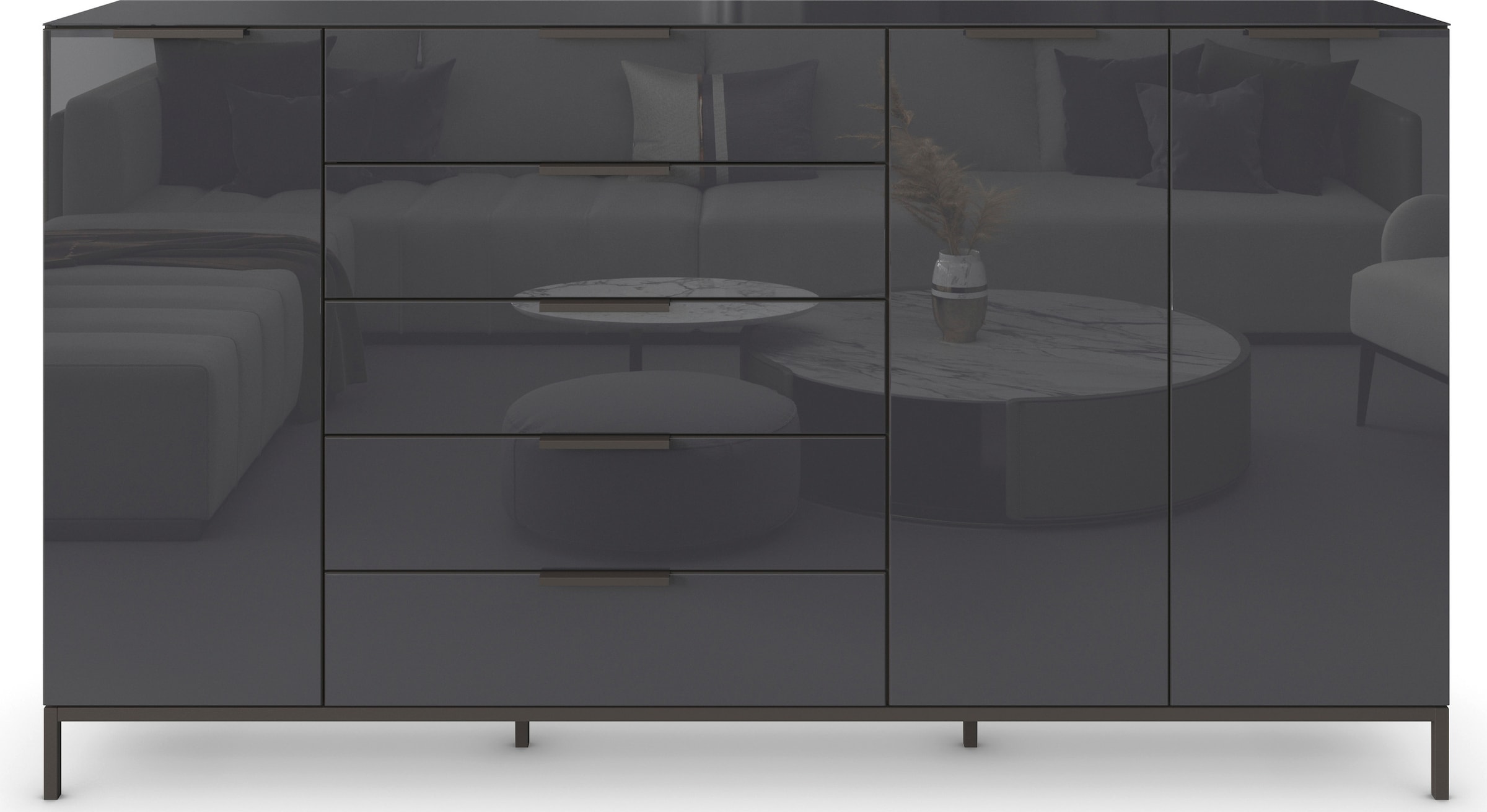 rauch Kombikommode »Kommode Türkommode Sideboard Kombikommode FLIPP mit Glasfront«, (Breite 200 cm mit 4 Einlegeböden), 3-türig, 5 Schubladen, Soft-Close-Funktion, Oberboden und Front Glas