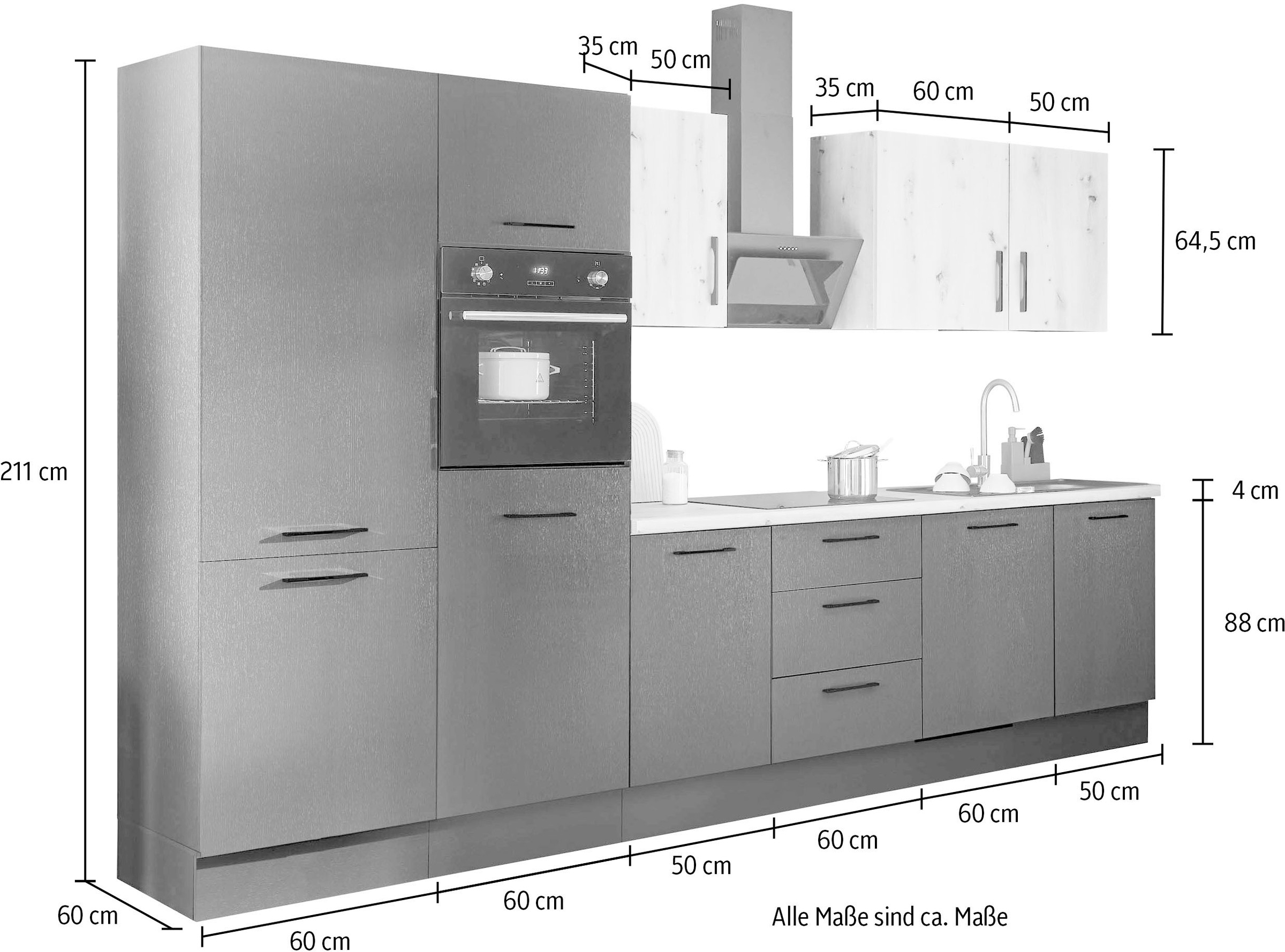 BASIC by Balculina Küchenzeile »Turin«, Breite 340 cm, wahlweise mit E-Geräten
