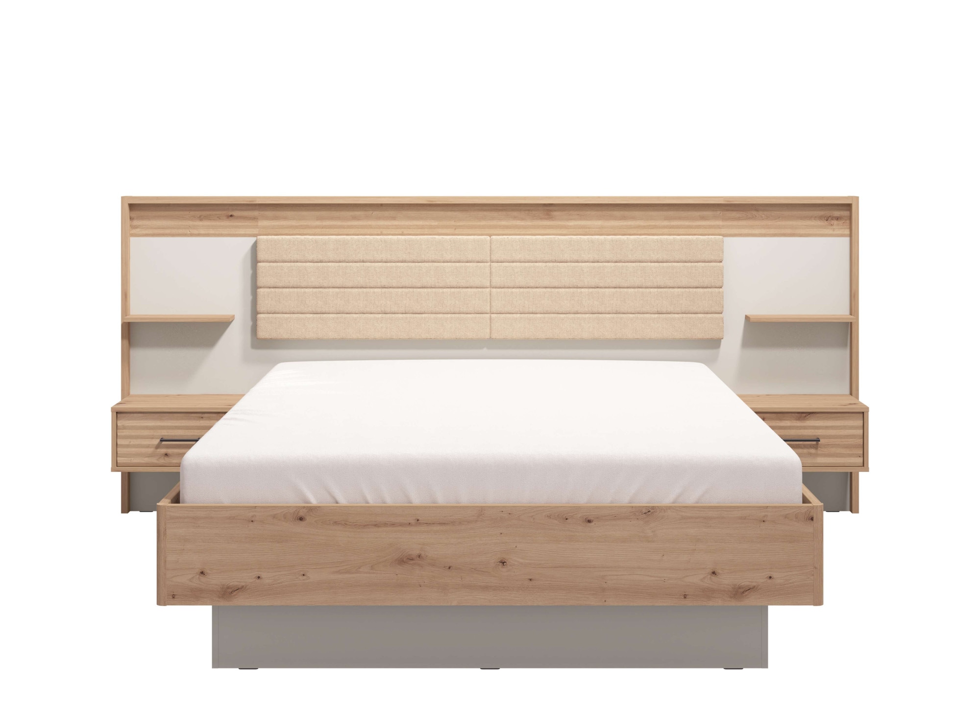 INOSIGN Bettgestell »Modena Liegefläche 160x200cm, FSC-zertifizierter Holzwerkstoff«, (3-tlg., Bett und 2 Wandpaneele mit Nachtkommoden), Bettanlage, mit teilgepolstertem Kopfteil