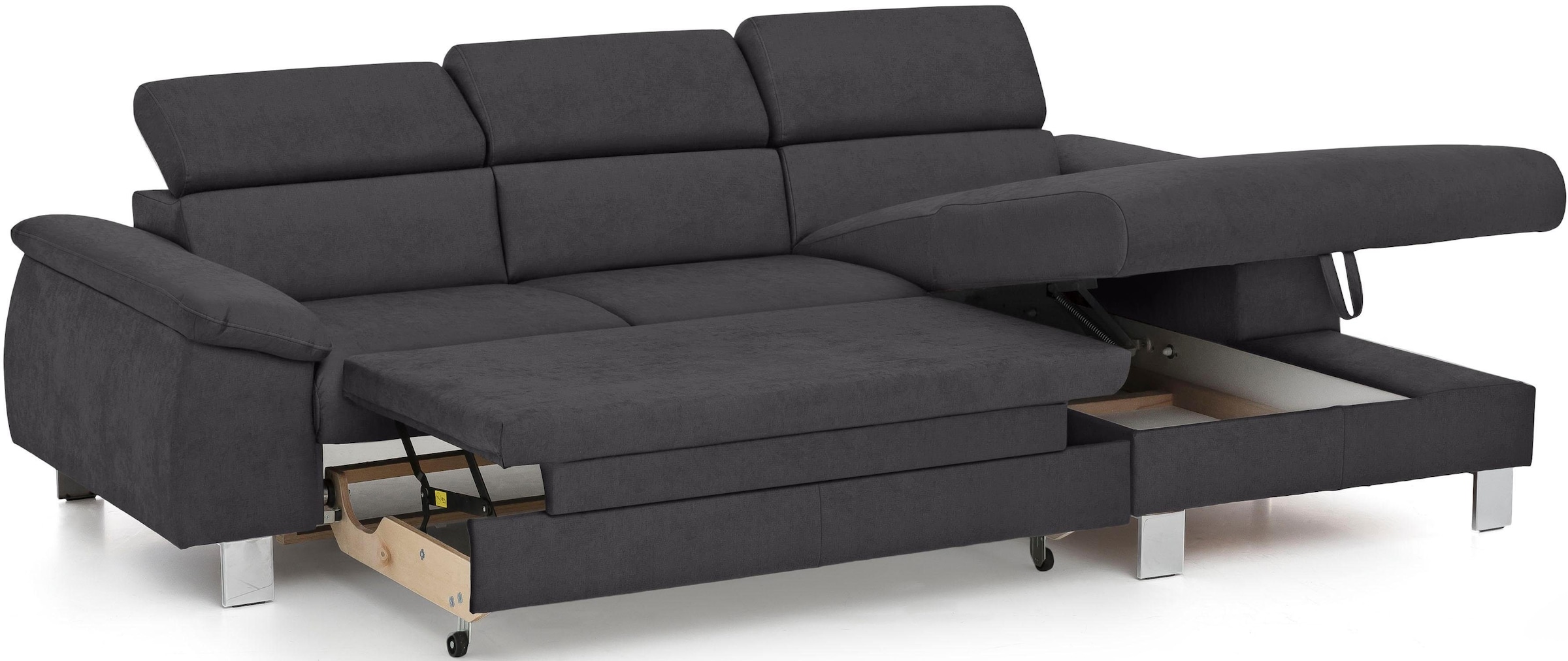 COTTA Ecksofa Komaris, Ecksofa, wahlweise mit RGB-LED-Beleuchtung und Bettfunktion/Bettkasten