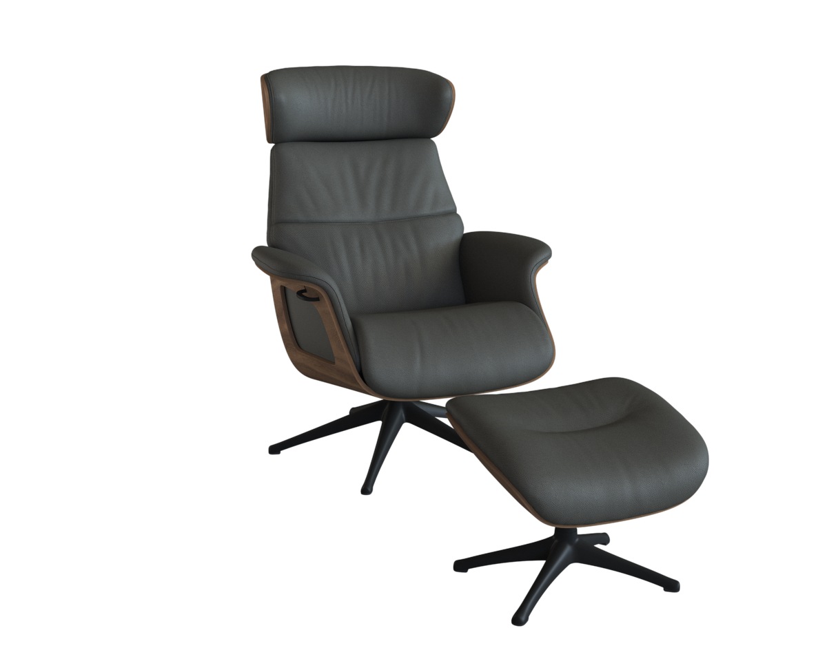 FLEXLUX Relaxsessel »Clement Relaxstuhl, Polstersessel, Liegesessel, TV-Sessel,«, Rücken- & Kopfteilverstellung, Drehbar, Armlehne Walnuss, Fuß Schwarz