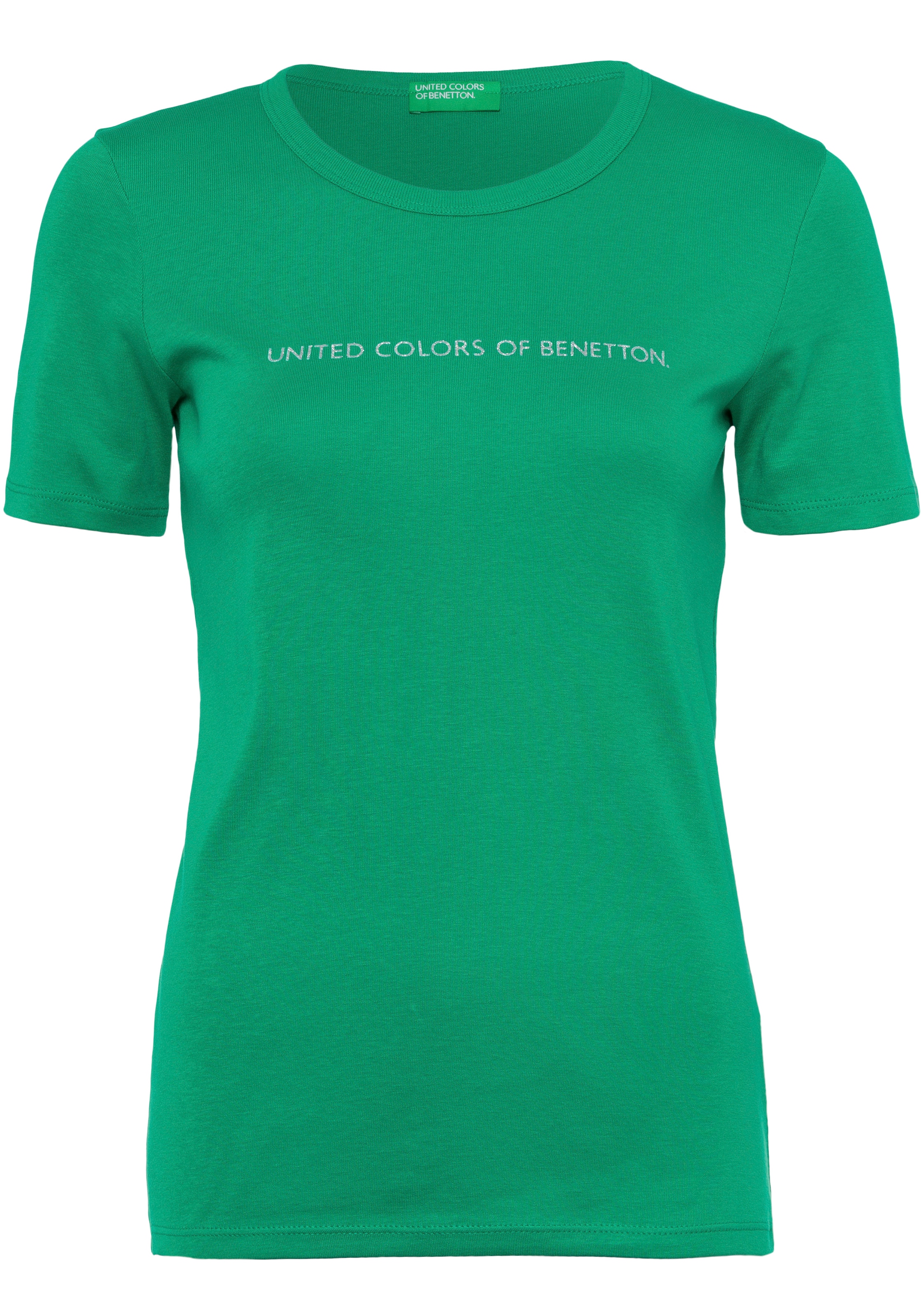 United Colors of Benetton T-Shirt, bequem glitzerndem mit Label-Print vorn kaufen
